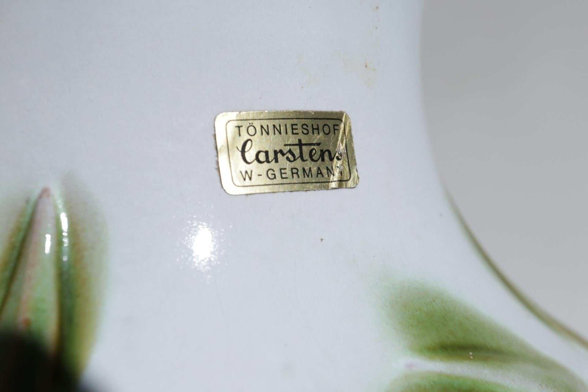 Large ceramic vase made in Germany by Cartens in the 1960s with a very beautiful Bamboo design.
Carstens only produced copies in limited amounts of each design.
Stamped underneath with the production series and “W. GERMANY” mark.
Carstens