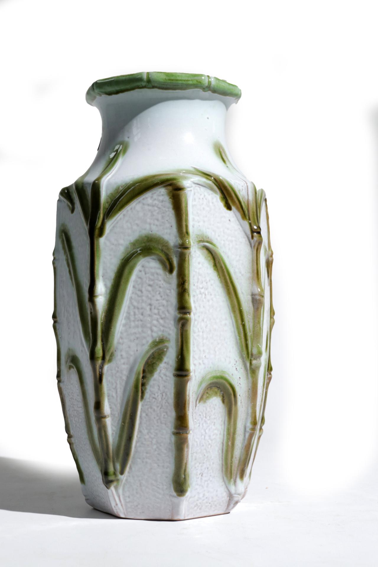 Große große Carstens Mid-Century Modern Westdeutsche Keramikkeramik-Vase aus Bambus, 1960er Jahre (Mitte des 20. Jahrhunderts) im Angebot