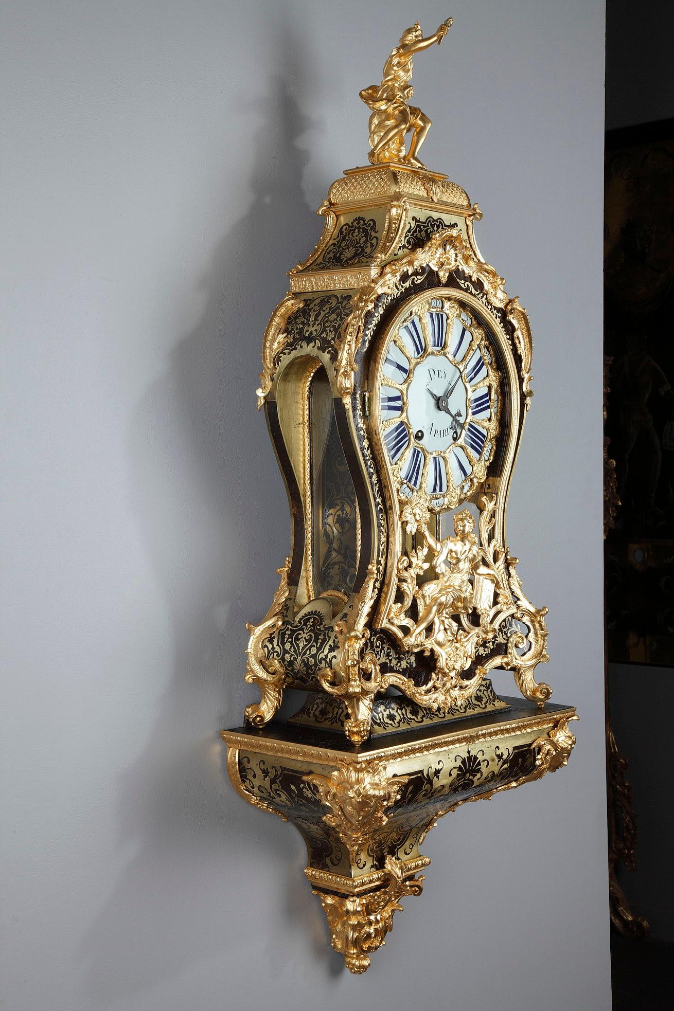 Français Grand Cartel avec sa console en marqueterie de Boulle, Louis XV