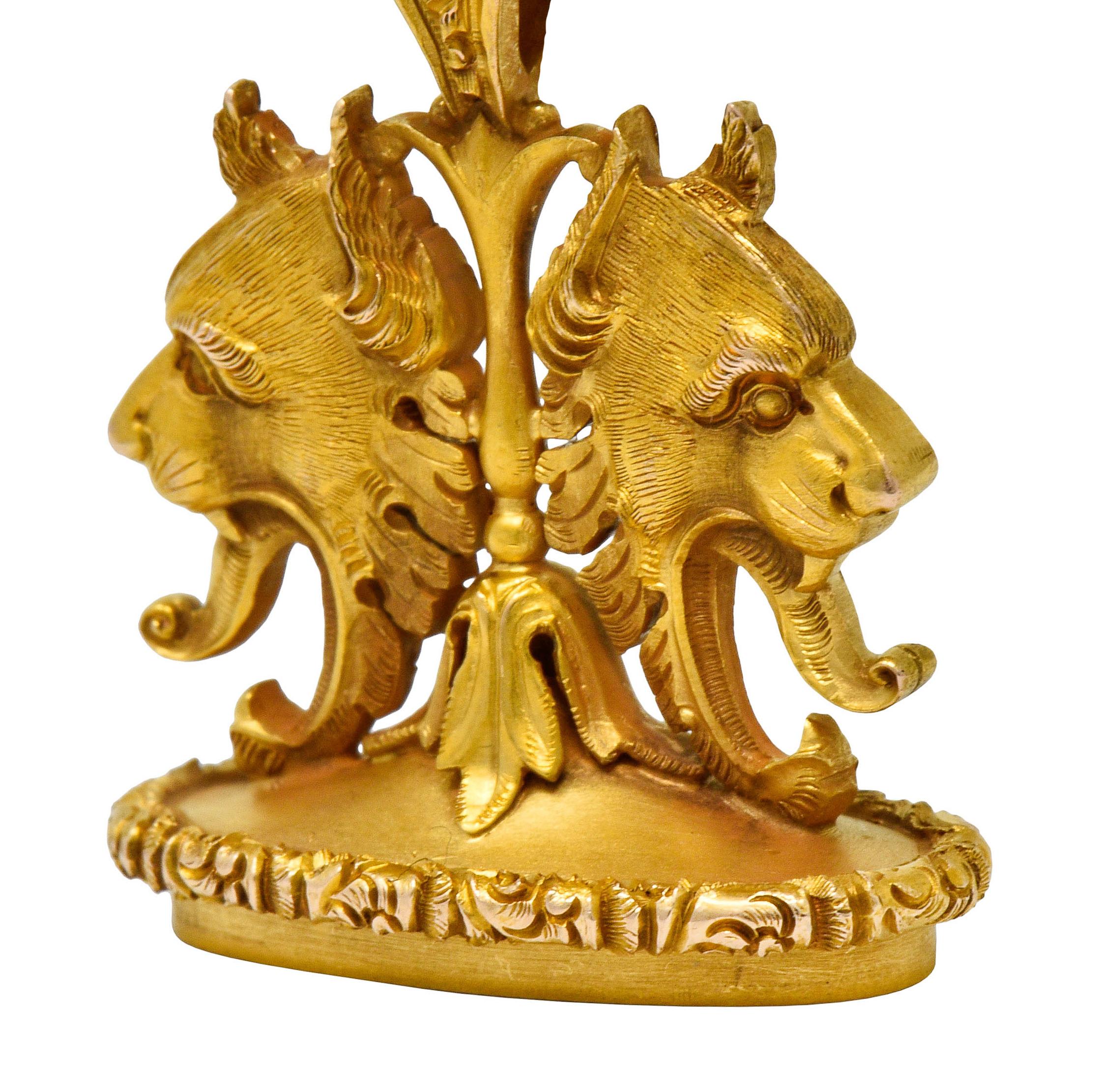 Large Carter & Gough Art Nouveau 14 Karat Gold Lion Fob Charm Pendant 3