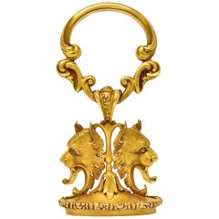 Large Carter & Gough Art Nouveau 14 Karat Gold Lion Fob Charm Pendant