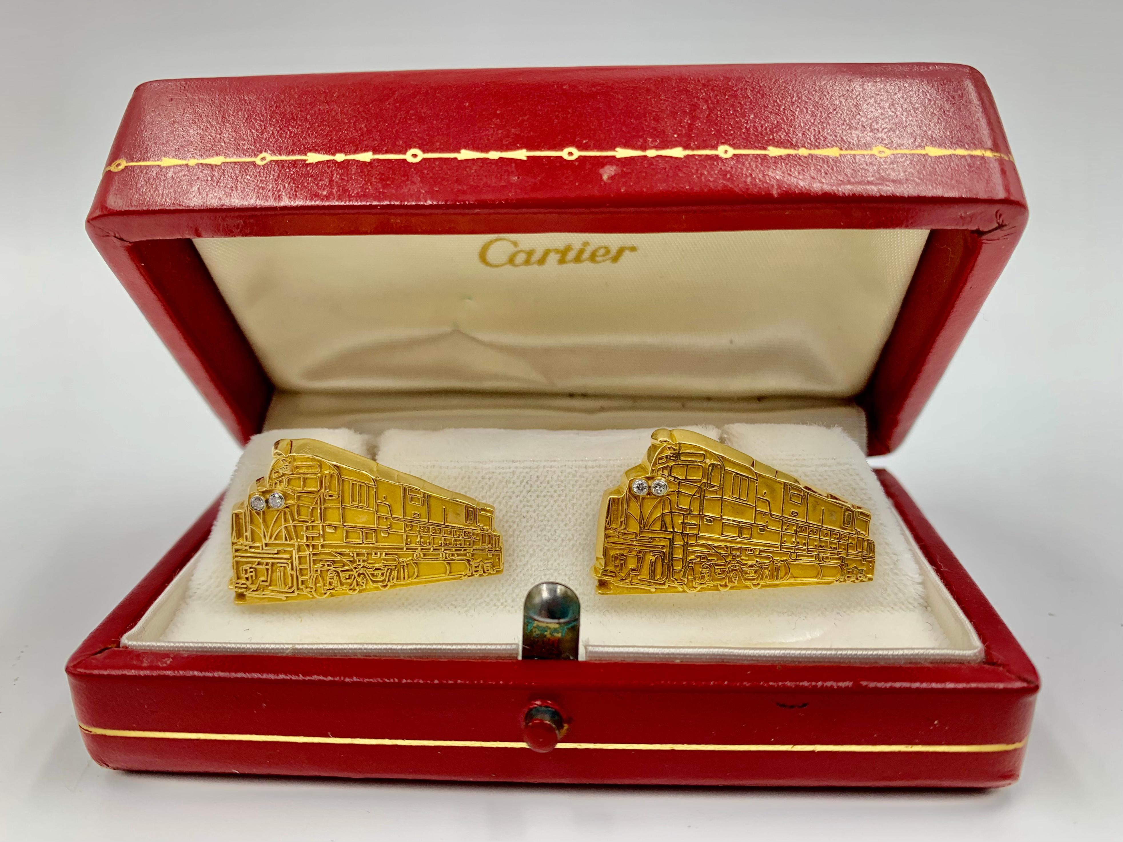 Large Cartier Art Deco Travel Interest Diamond 18K Gold Orient Express Cufflinks For Sale 3