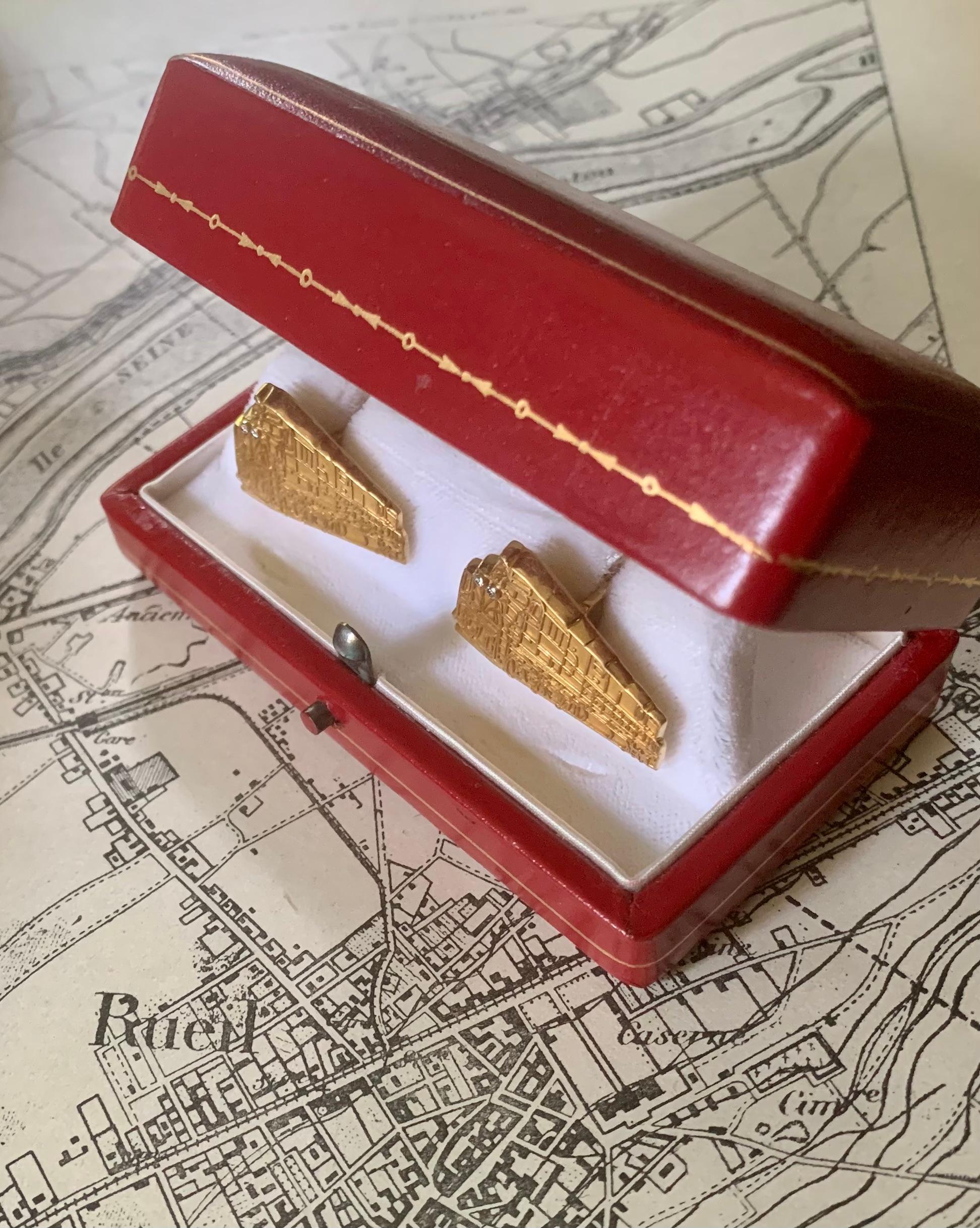 Cartier Boutons de manchette Art Déco Travel Interest Diamond en or 18 carats Orient Express en vente 5