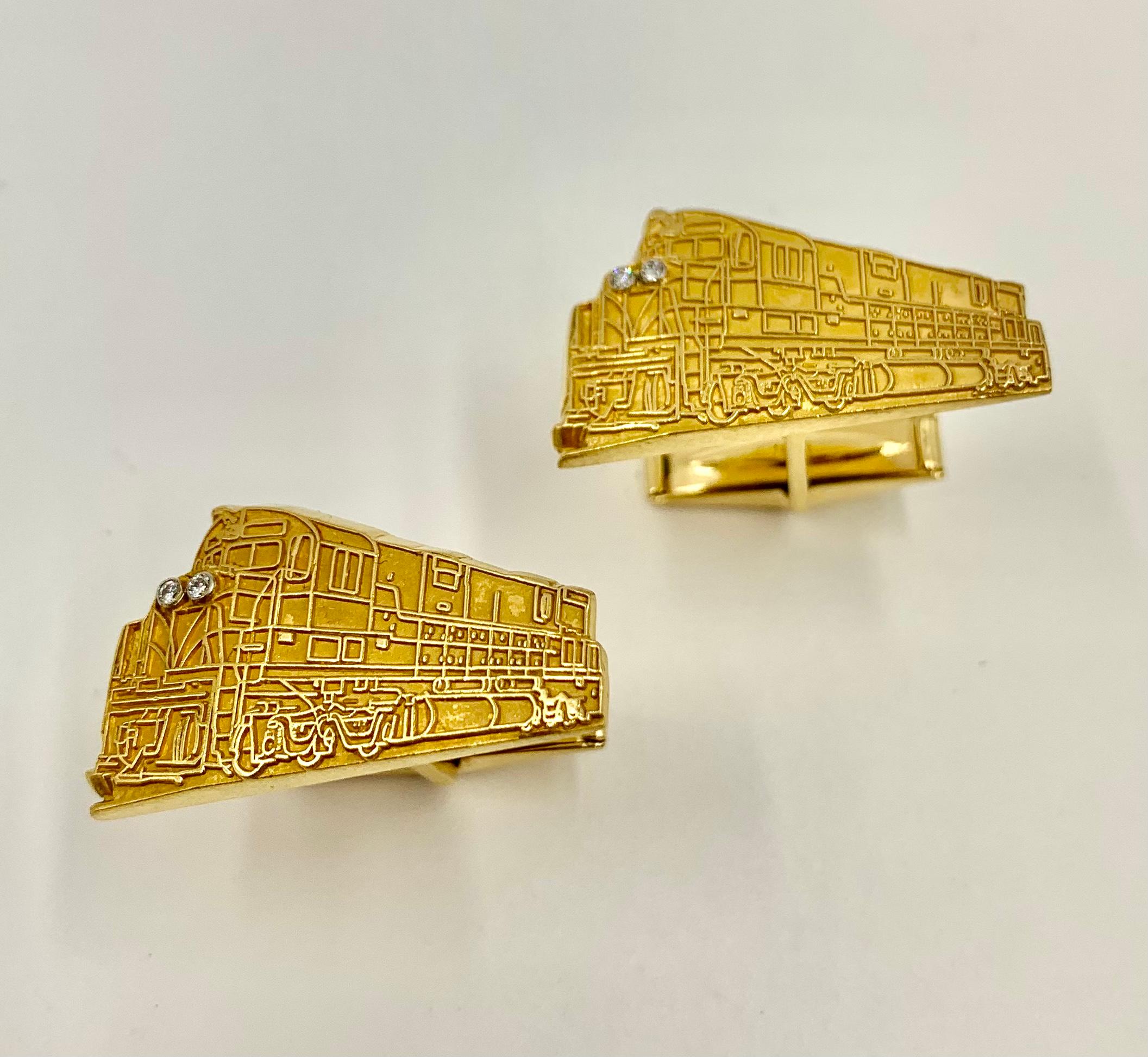 Cartier Boutons de manchette Art Déco Travel Interest Diamond en or 18 carats Orient Express en vente 6