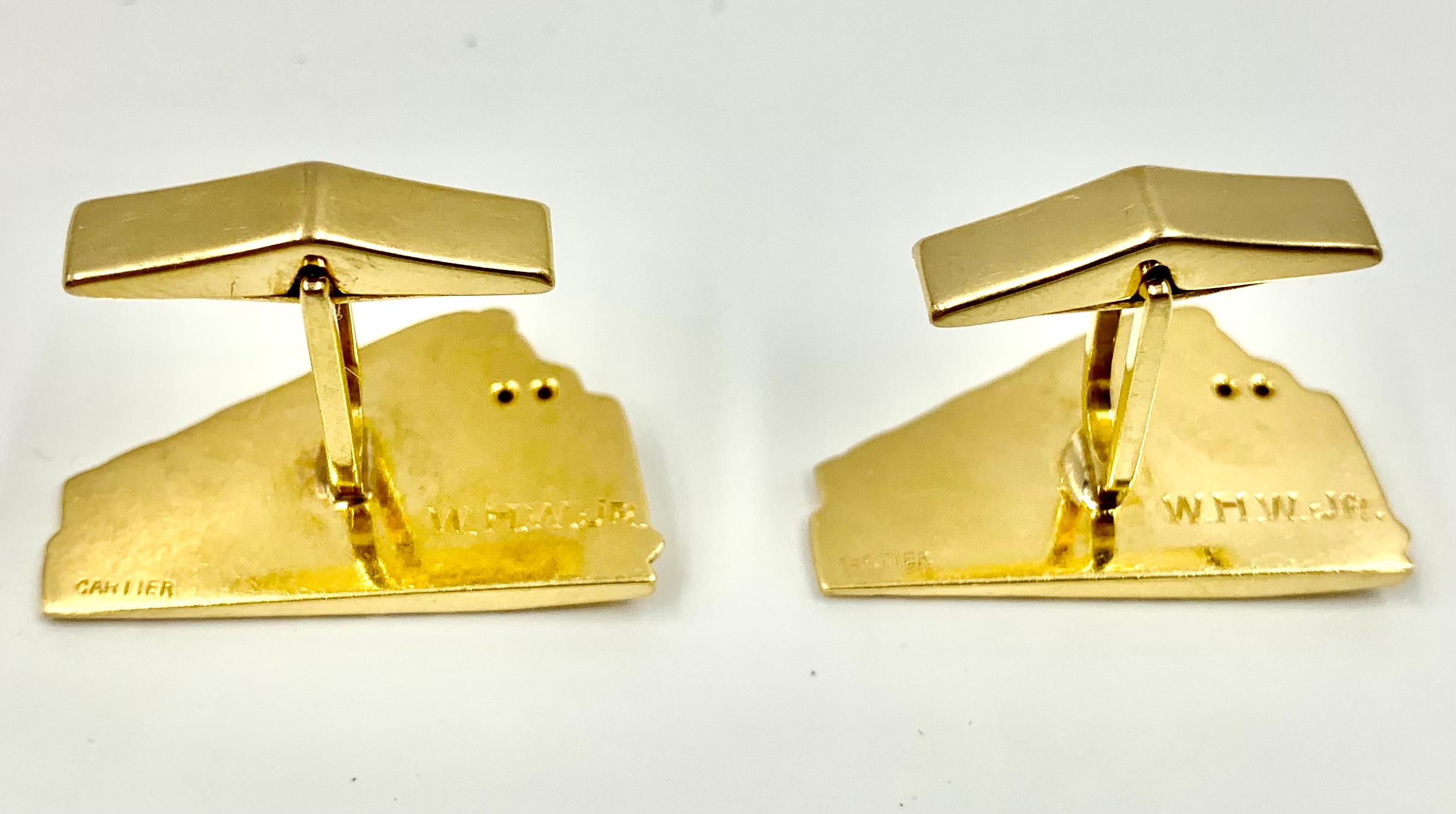 Round Cut Large Cartier Art Deco Travel Interest Diamond 18K Gold Orient Express Cufflinks For Sale