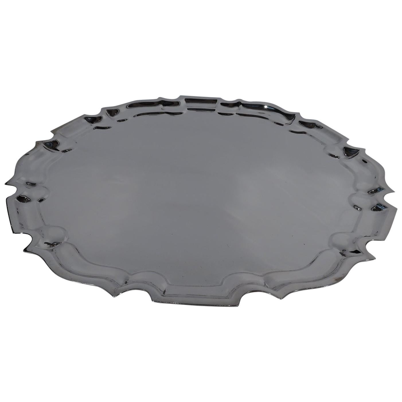 Large Cartier Sterling Silver Serving Tray with Georgian Piecrust Rim