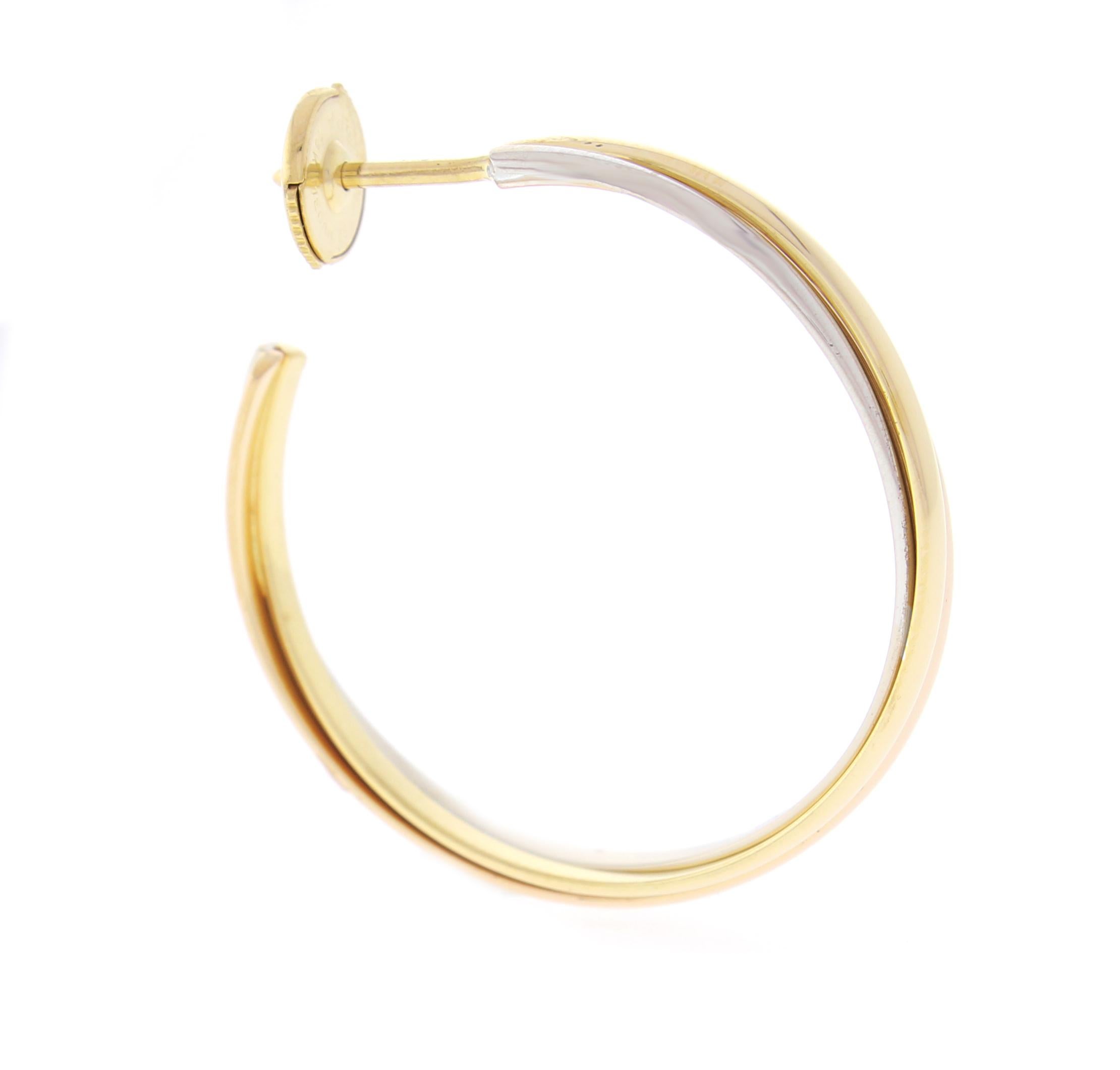 Large Cartier Trinity Hoop Earrings In Excellent Condition In Bethesda, MD