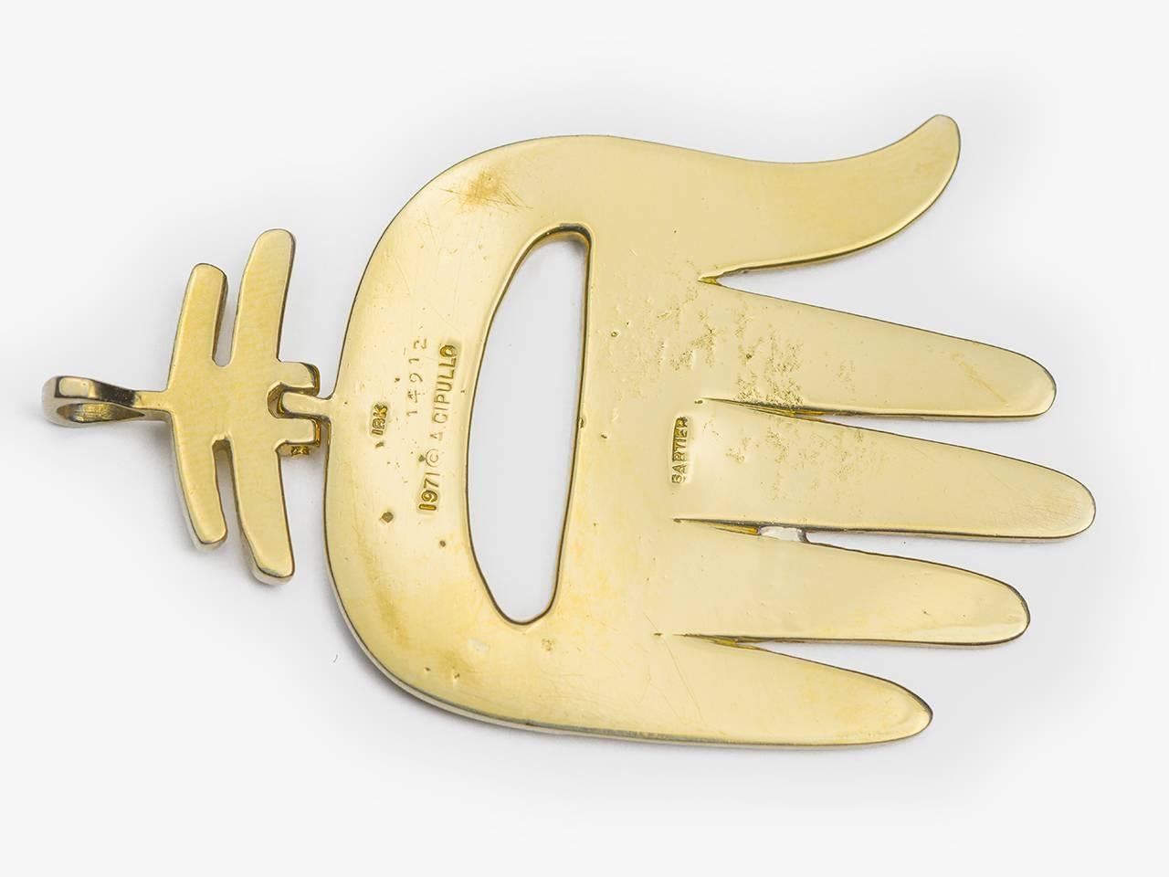 18k gold Hamsa pendant by Also Cipullo for Cartier. Signed CARTIER  A.Cipullo 14912 18k.