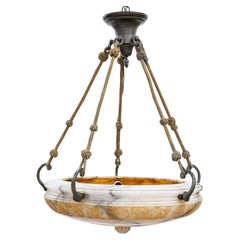 Antique Large carved alabaster art deco pendant light