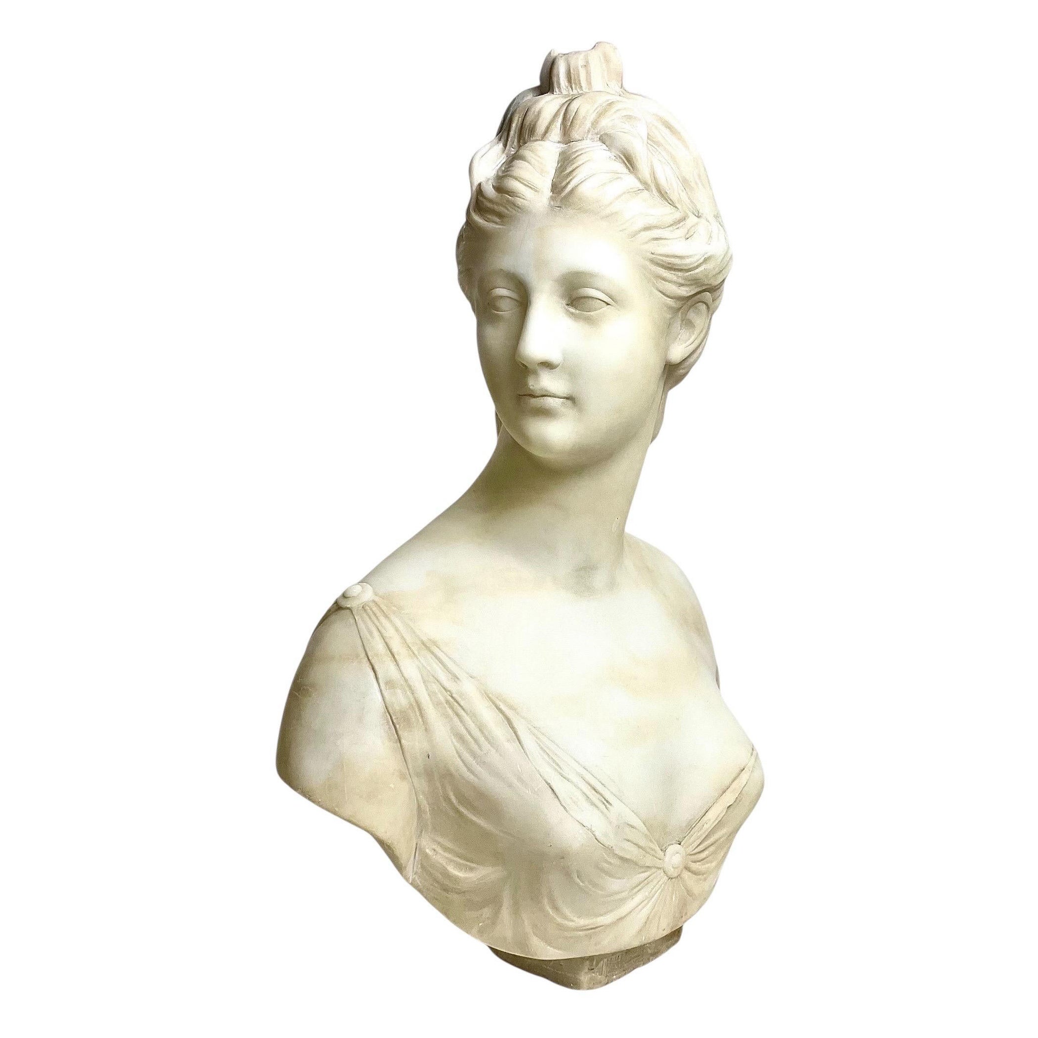 Große geschnitzte Alabasterbüste der Diana der Jägerin, 19.