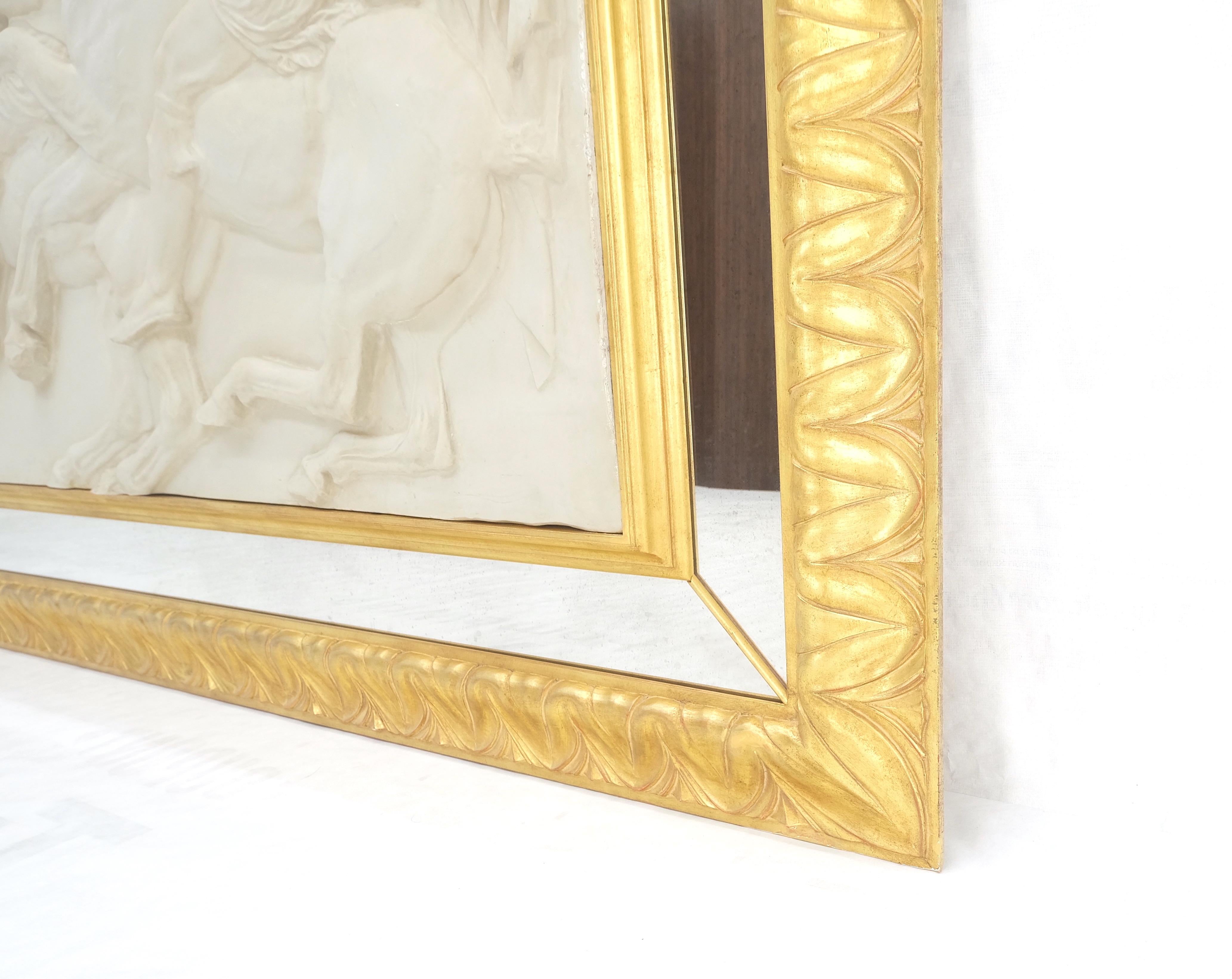Large Carved Alabaster Horse Riding Scene Wall Plaque In Gold Leaf Mirror Frame 7