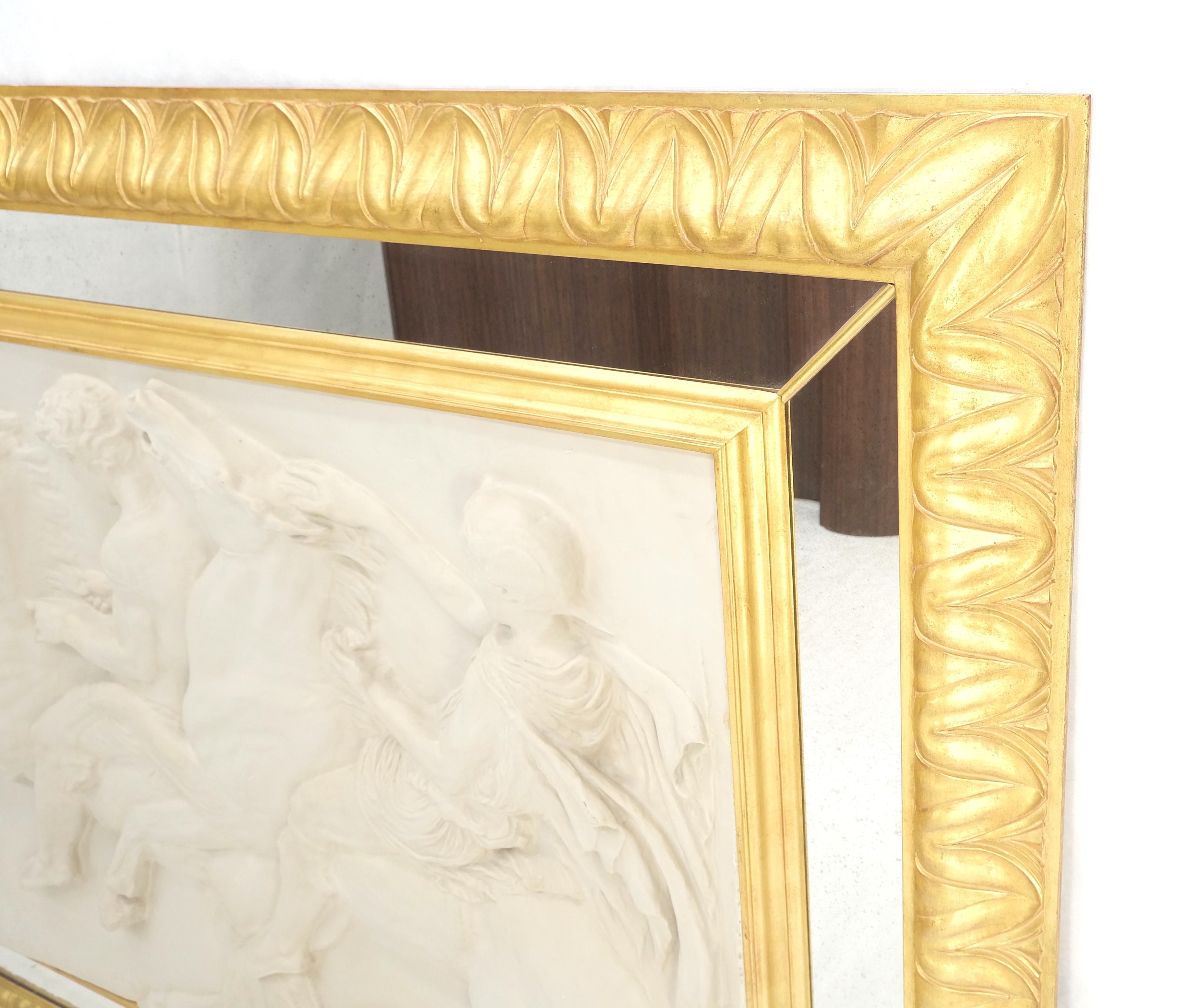 Large Carved Alabaster Horse Riding Scene Wall Plaque In Gold Leaf Mirror Frame 4