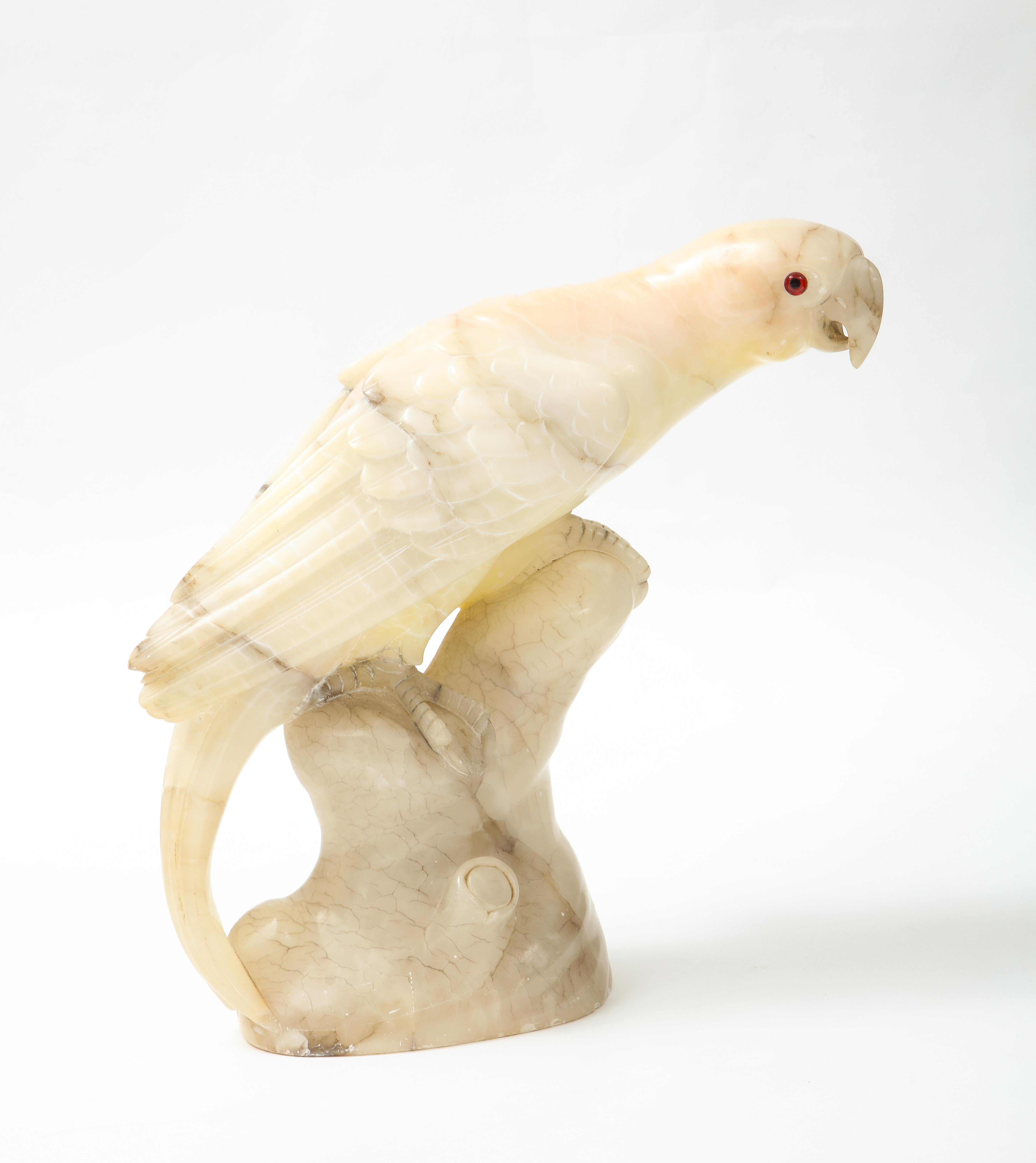 Mid-20th Century Large Carved Alabaster Parrot