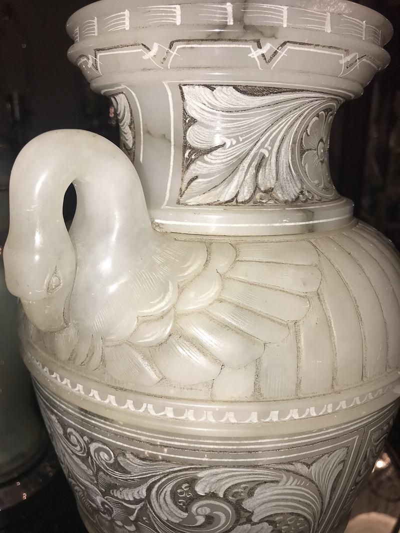 Early 20th Century Large Carved Alabaster Urn Lamp