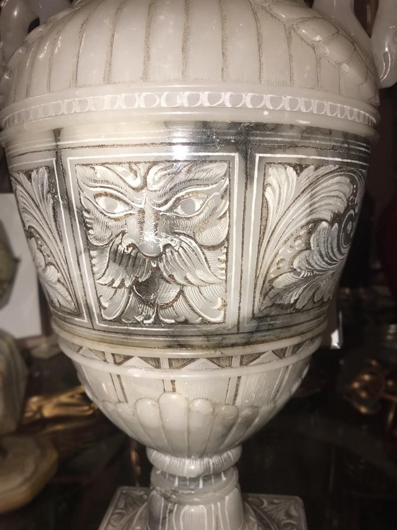 Large Carved Alabaster Urn Lamp 3