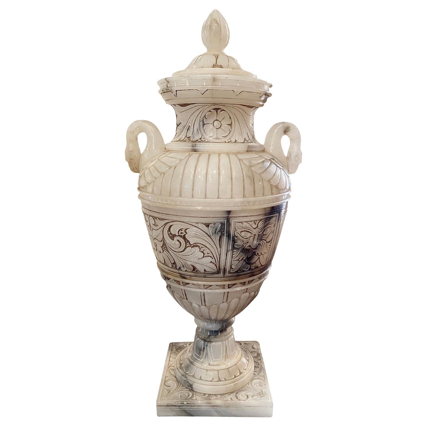Large Carved Alabaster Urn Lamp