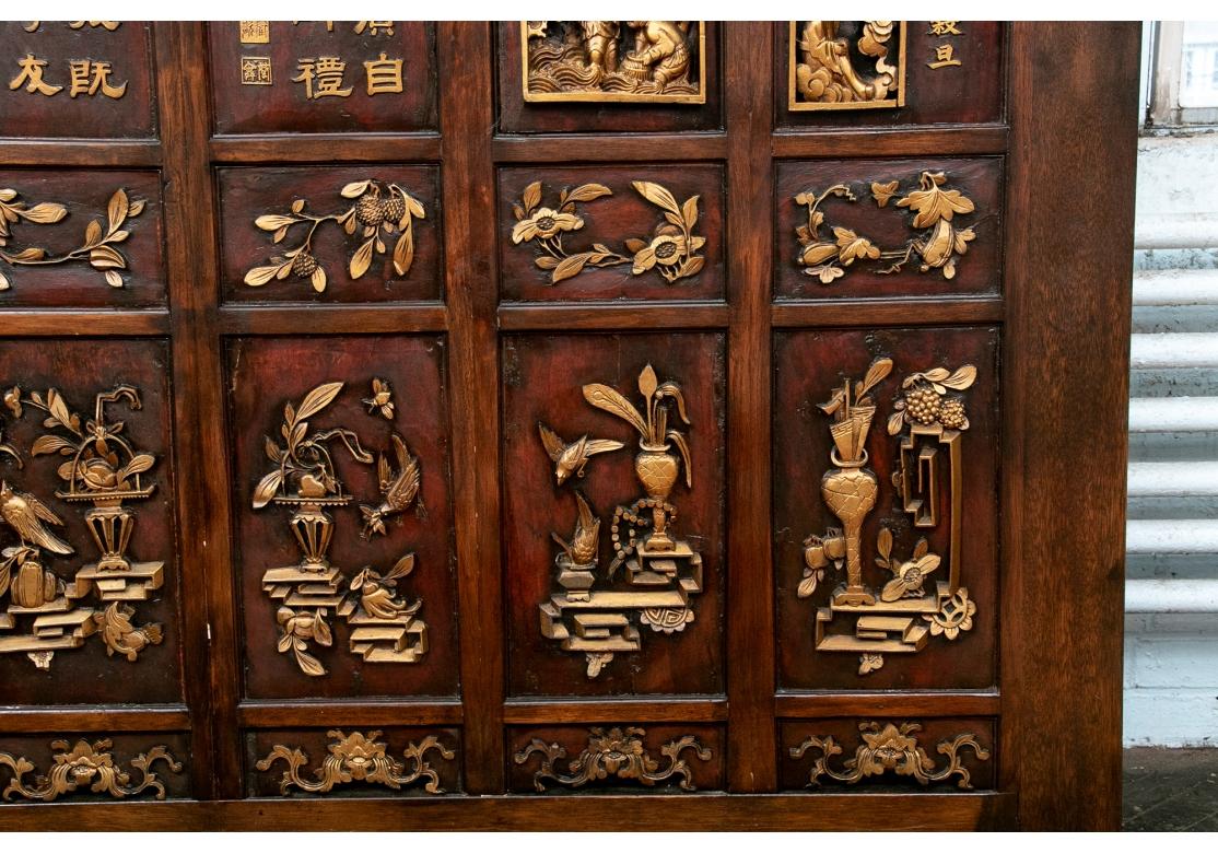 Large Carved and Gilt Decorated Chinese Screen For Sale 4