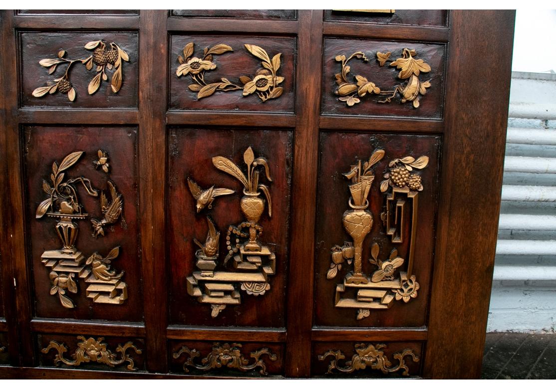 Large Carved and Gilt Decorated Chinese Screen For Sale 7