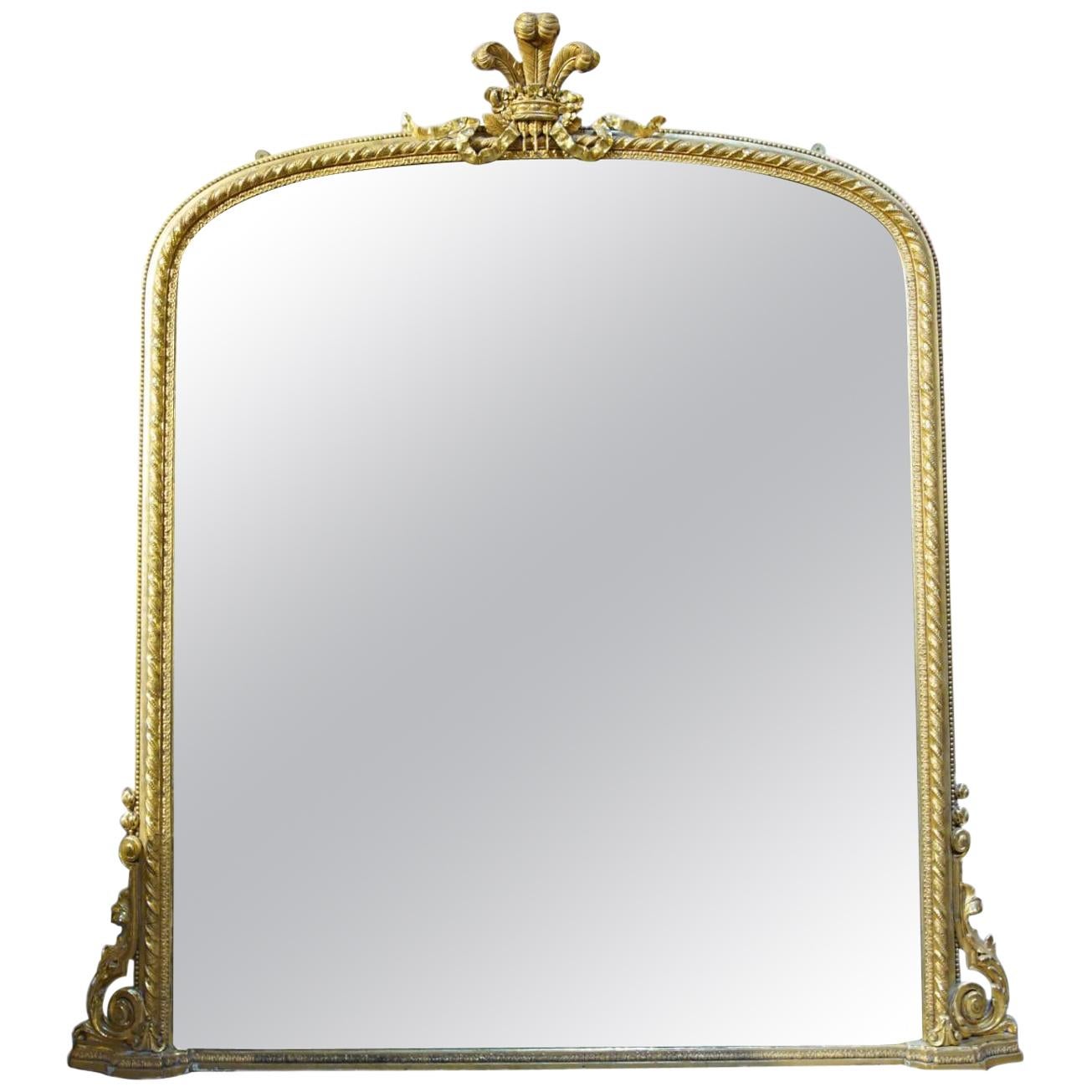 Large Carved and Gilt Mirror with Prince of Wales Feathers