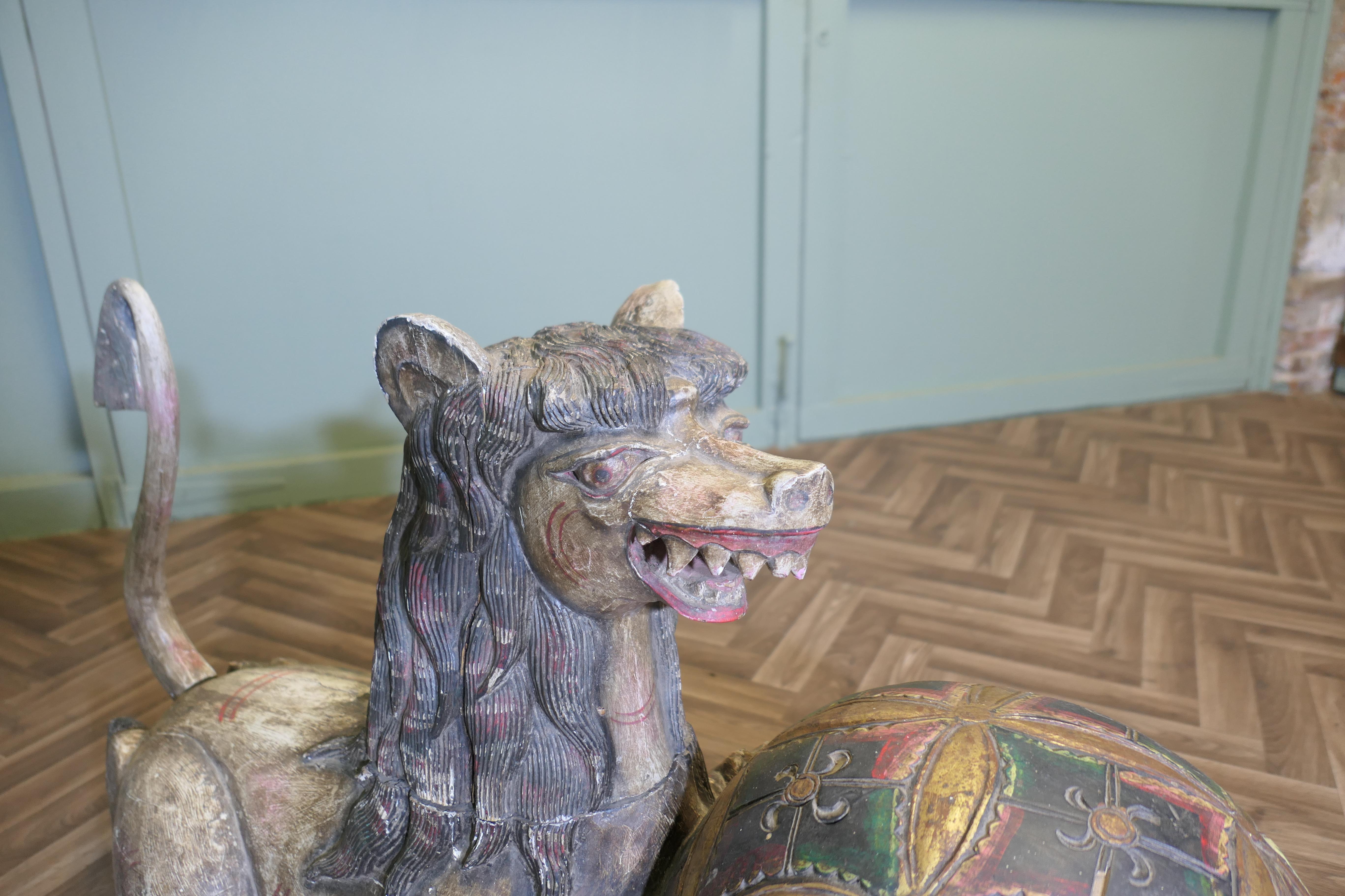 Large Carved and Painted Temple Lion, Pixiu or Foo Dog Arte popular en venta