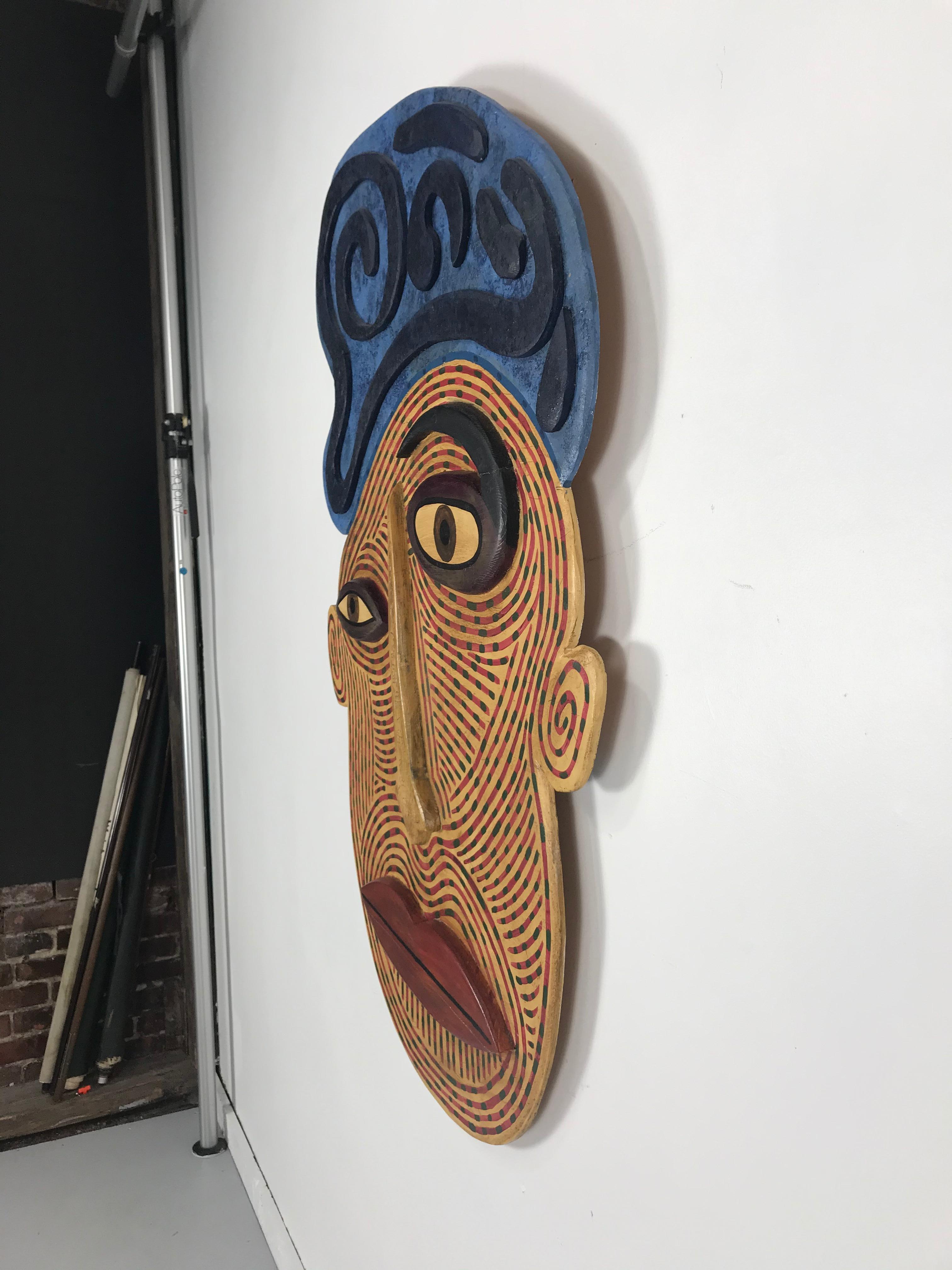 Large carved and painted wood contemporary Folk Art wall sculpture by Chad Knapek,
