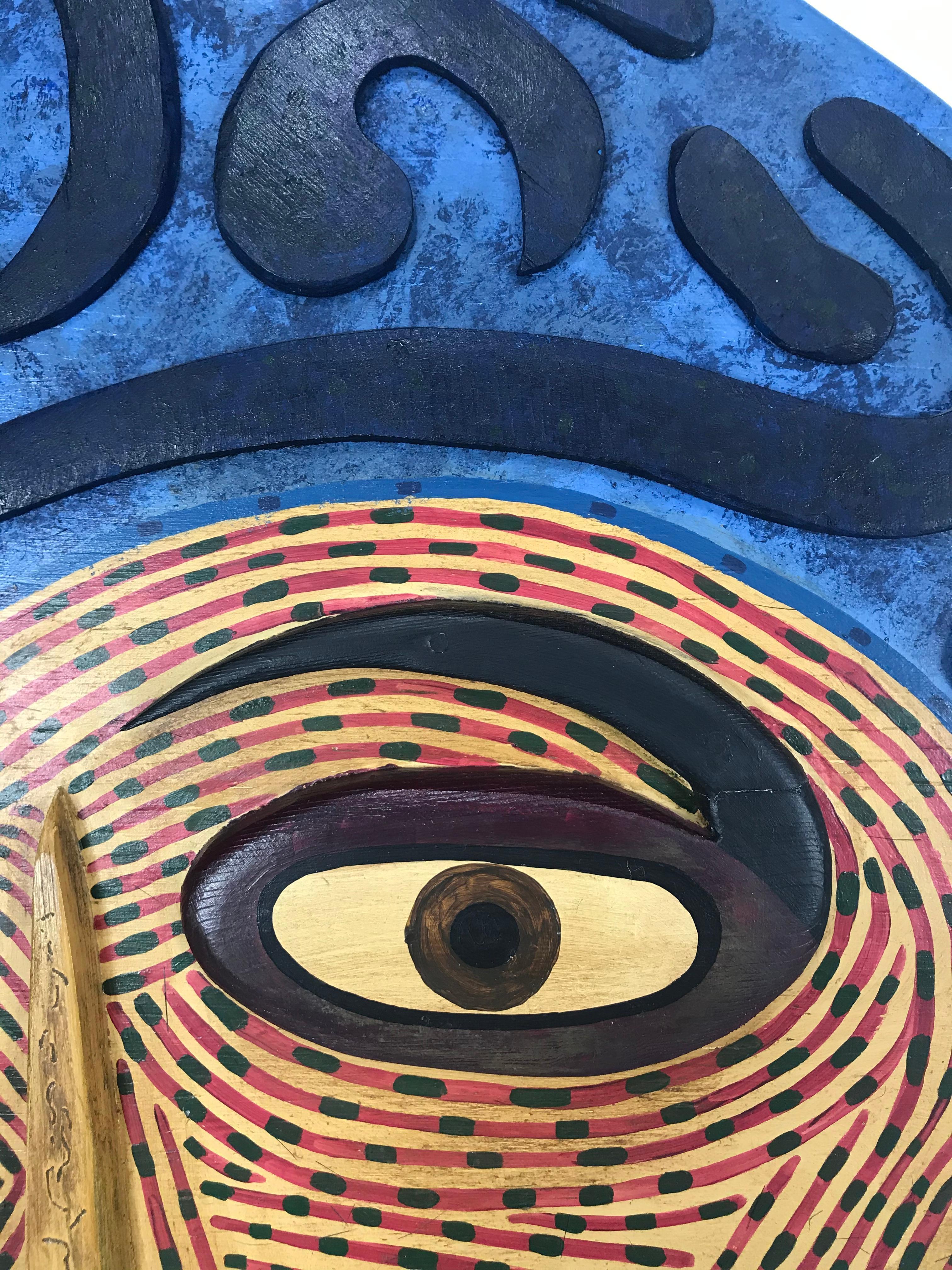 American Large Carved and Painted Wood Folk Art Wall Sculpture by Chad Knapek
