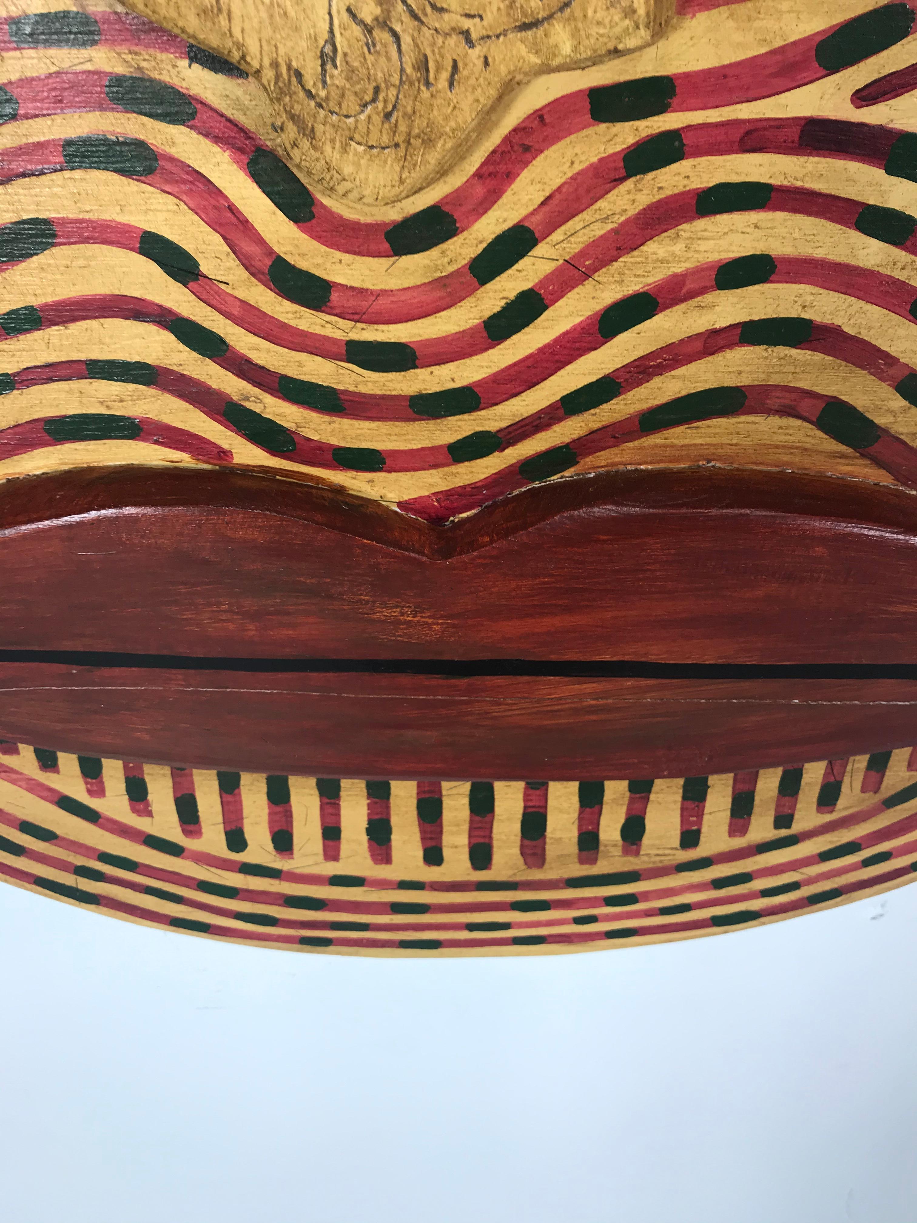 Hand-Carved Large Carved and Painted Wood Folk Art Wall Sculpture by Chad Knapek