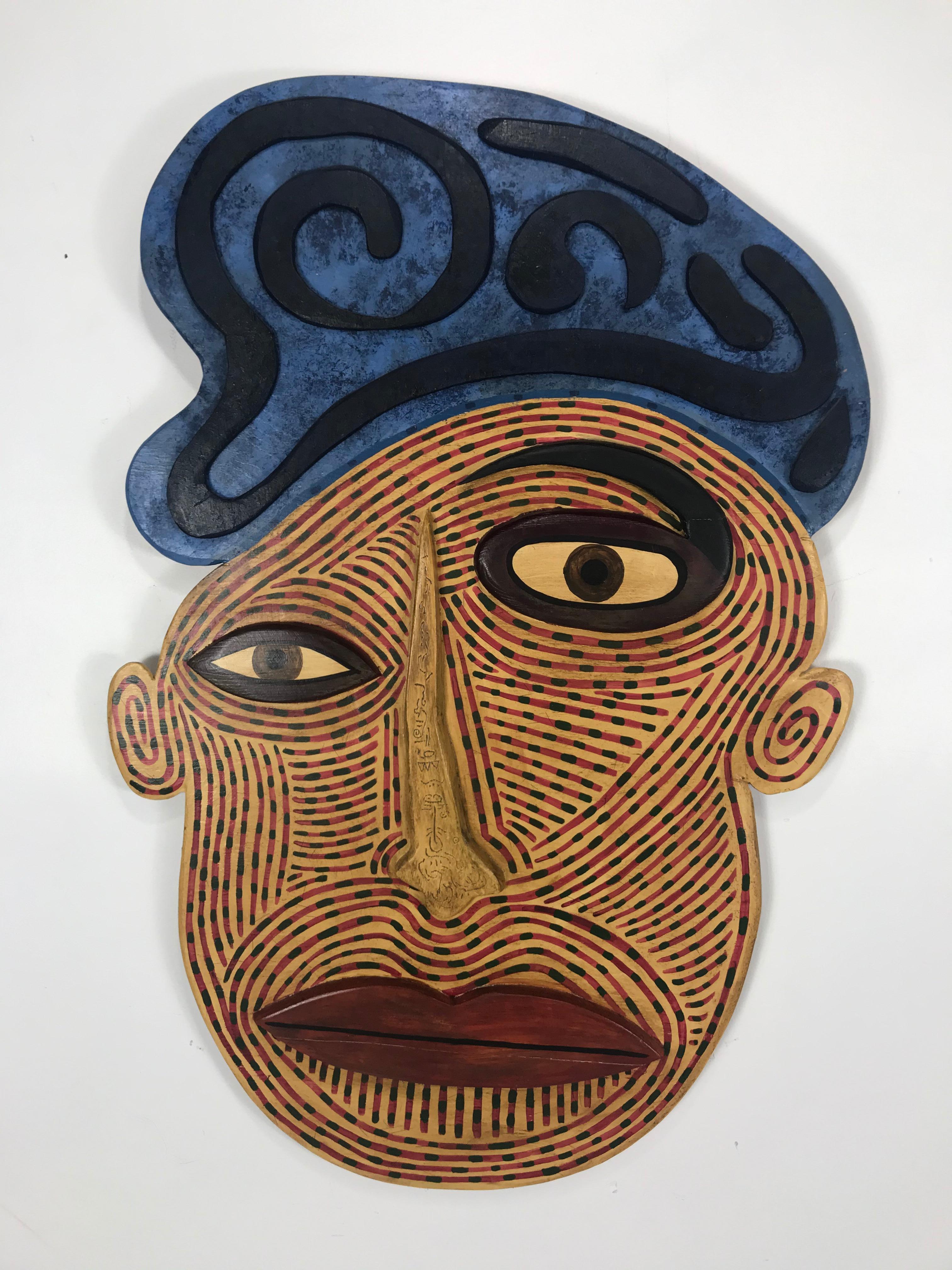 Late 20th Century Large Carved and Painted Wood Folk Art Wall Sculpture by Chad Knapek