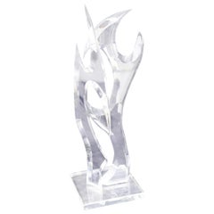 Large Carved and Polished Lucite Sculpture of Burning Fire Flame Hivo Van Teal
