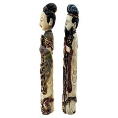 Large Carved and Polychrome Chinese Figurines, Emperor and Empress