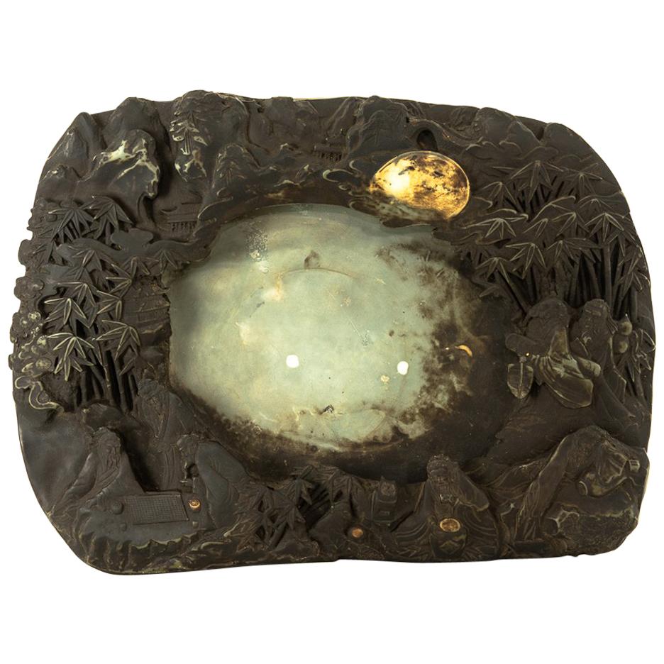 Large Carved and Richly Textured Chinese Ink-Stone For Sale