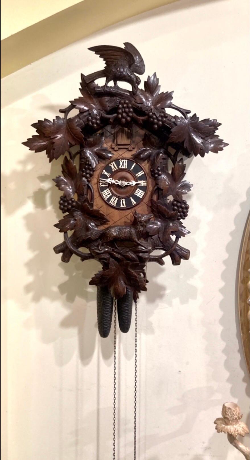 Rustic Large Carved Antique Black Forest Cuckoo Clock