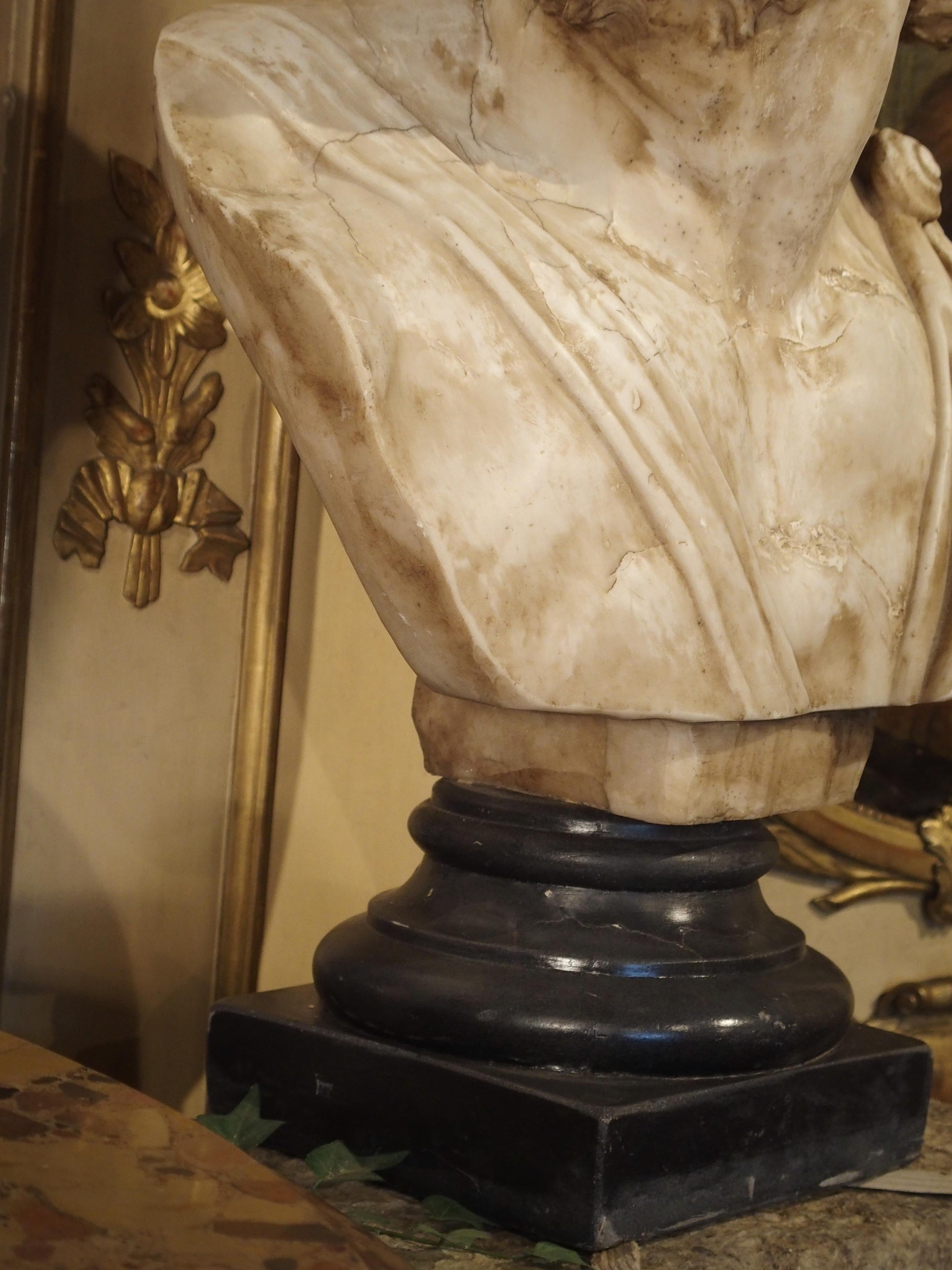 20th Century Large Carved Antique Italian Alabaster Bust of Menelaus, King of Sparta