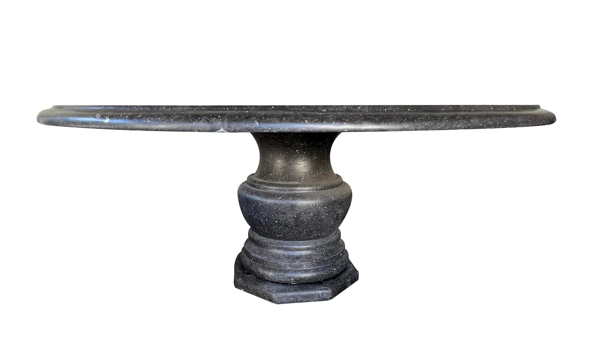 Stone Large Carved Belgian Bluestone Round Dining/Center Table w/ Baluster-Form  Base For Sale