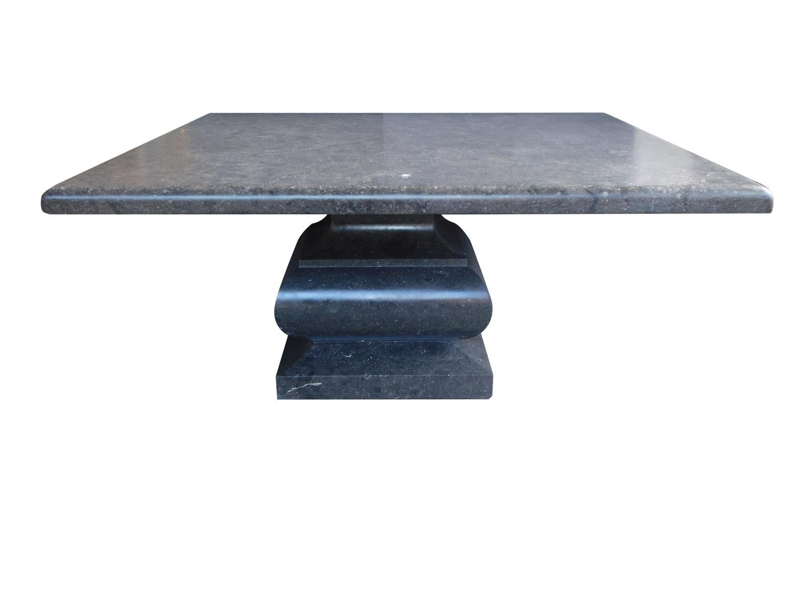 Large Carved Belgian Bluestone Square Dining/Center Table with Baluster Support In Good Condition For Sale In San Francisco, CA
