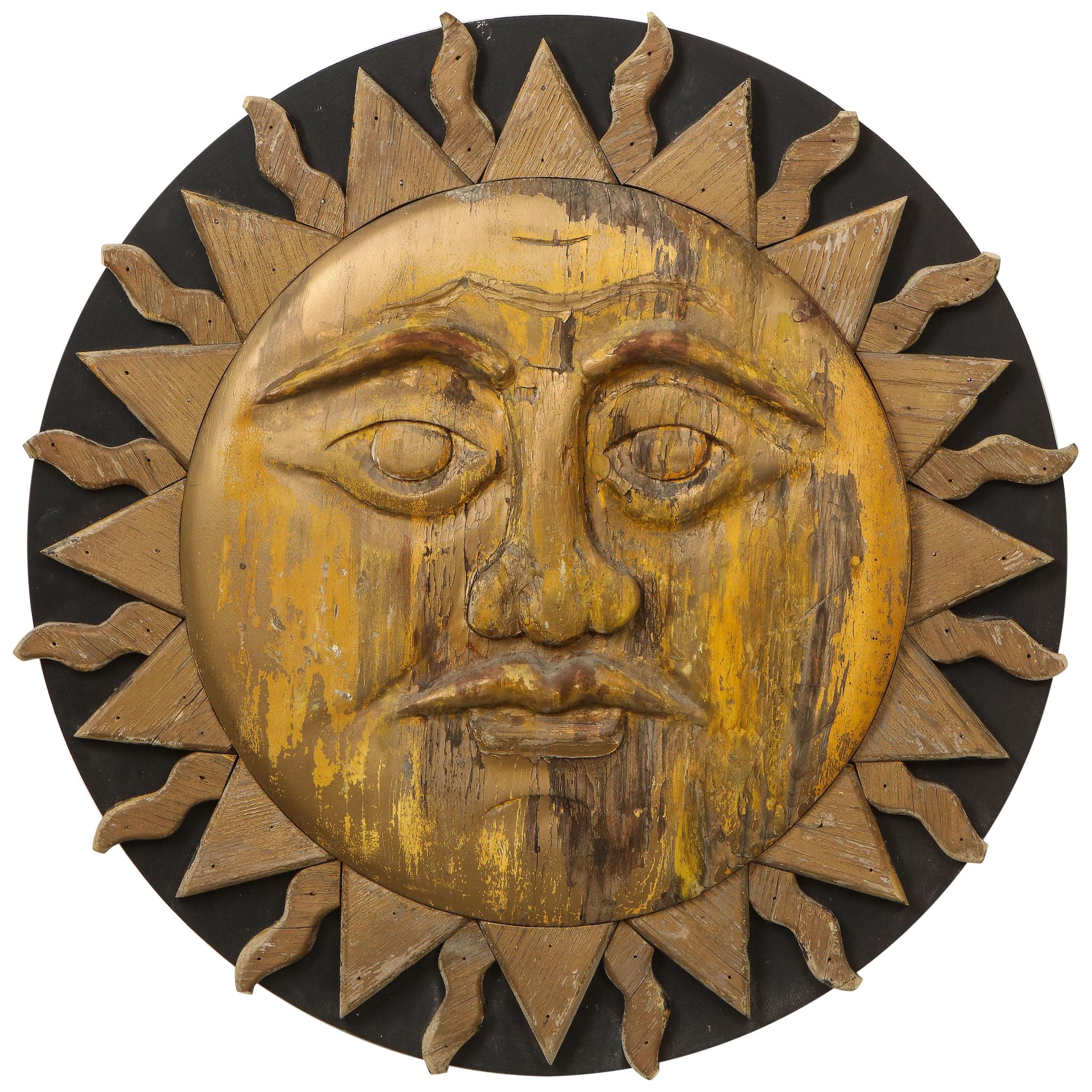 Geschnitzter schwarz-goldfarbener Sunburst mit Sonnenschliff