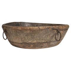 Large Carved Bowl with Weathered Ring Handle Elements