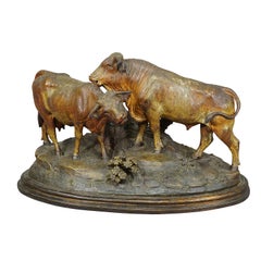 Large Carved Bull and Cow Group by Johann Huggler, Brienz, ca. 1870