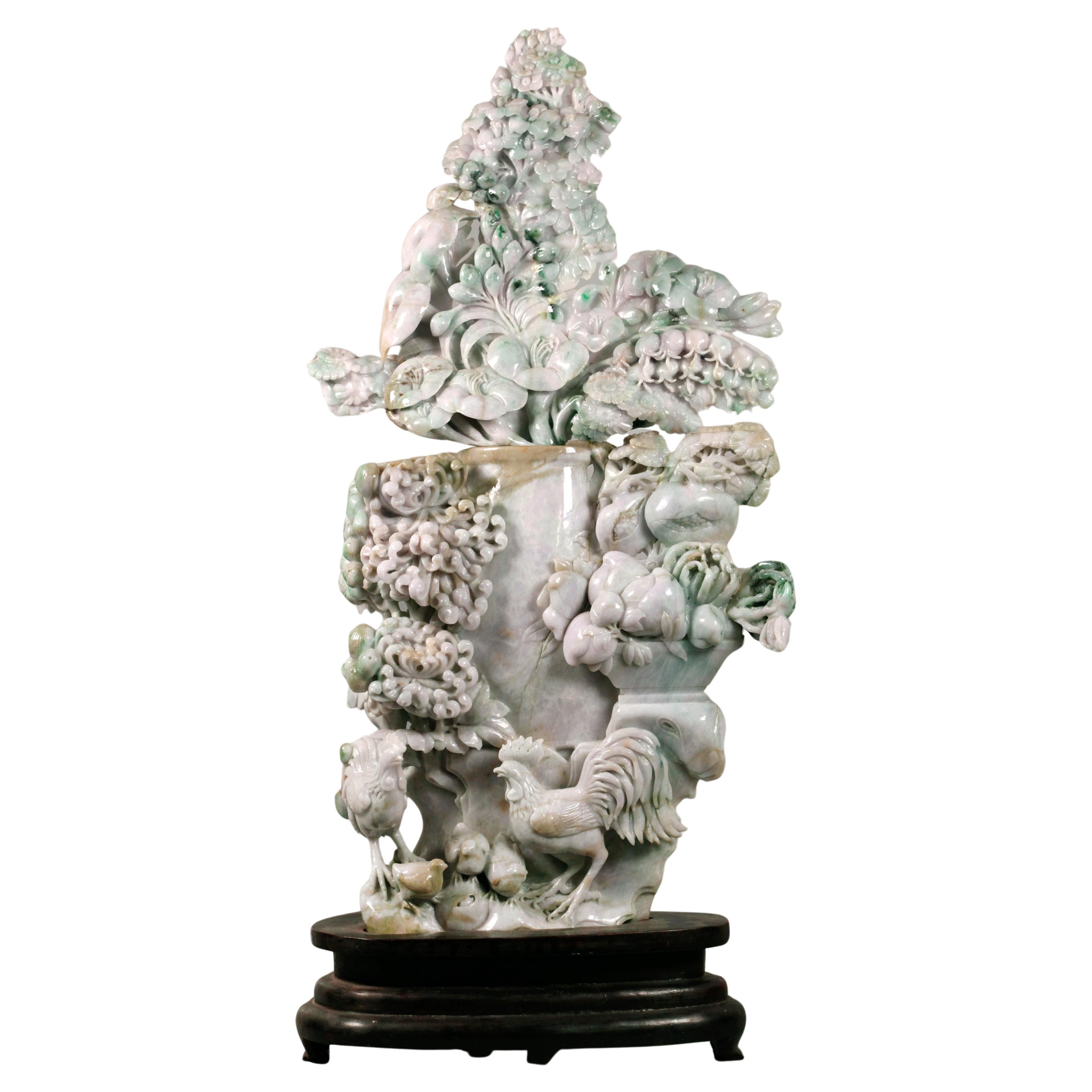 large, carved Chinese jade cover vase