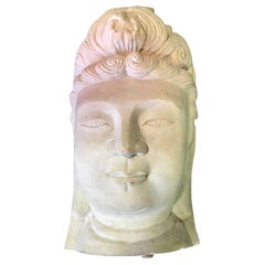 Large Carved Chinese Marble Bust Head of Guanyin Buddhist Bodhisattva Sculpture