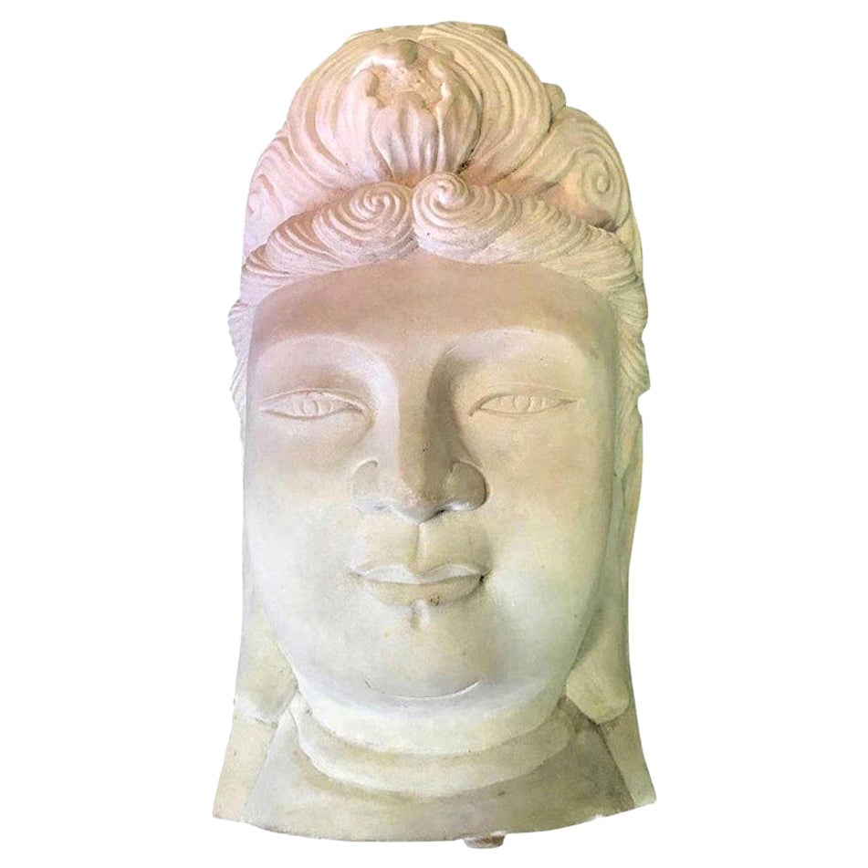 Gran busto chino tallado en mármol Cabeza de Guanyin Bodhisattva budista Escultura en venta