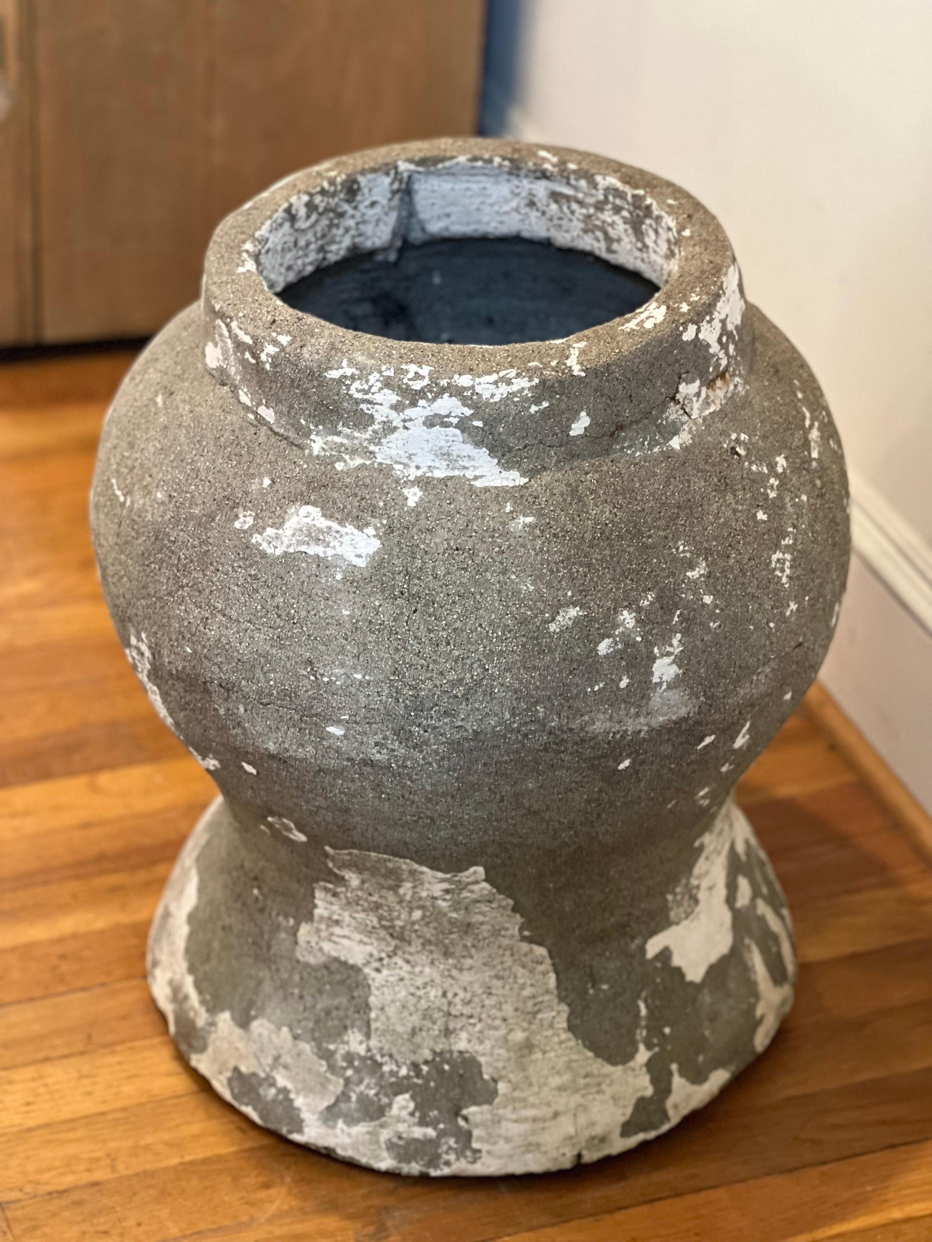 Organic Modern Large Carved Concrete French Modern Stone Pot/Planter/Urn For Sale