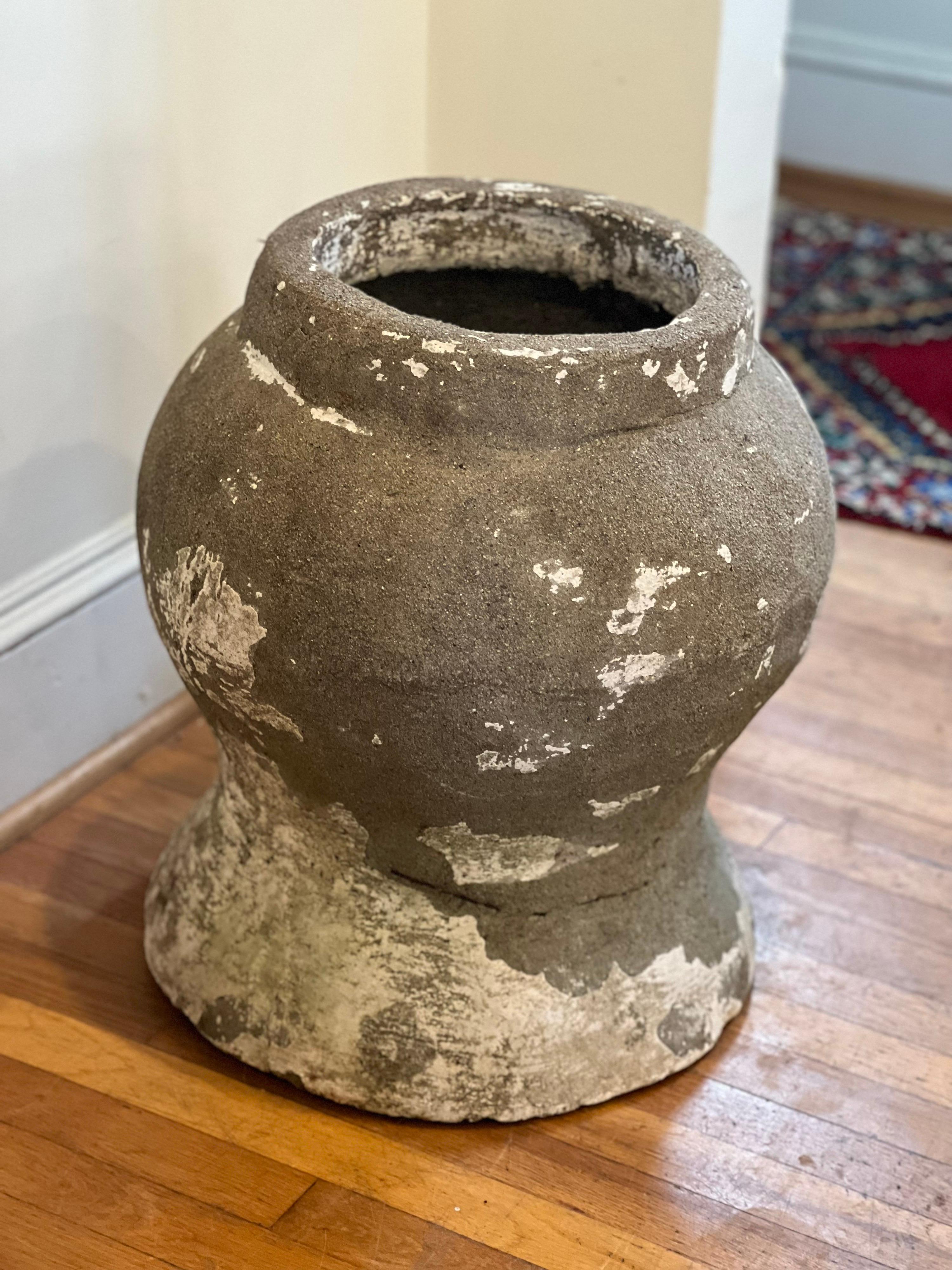 Large Carved Concrete French Modern Stone Pot/Planter/Urn In Good Condition For Sale In Los Angeles, CA
