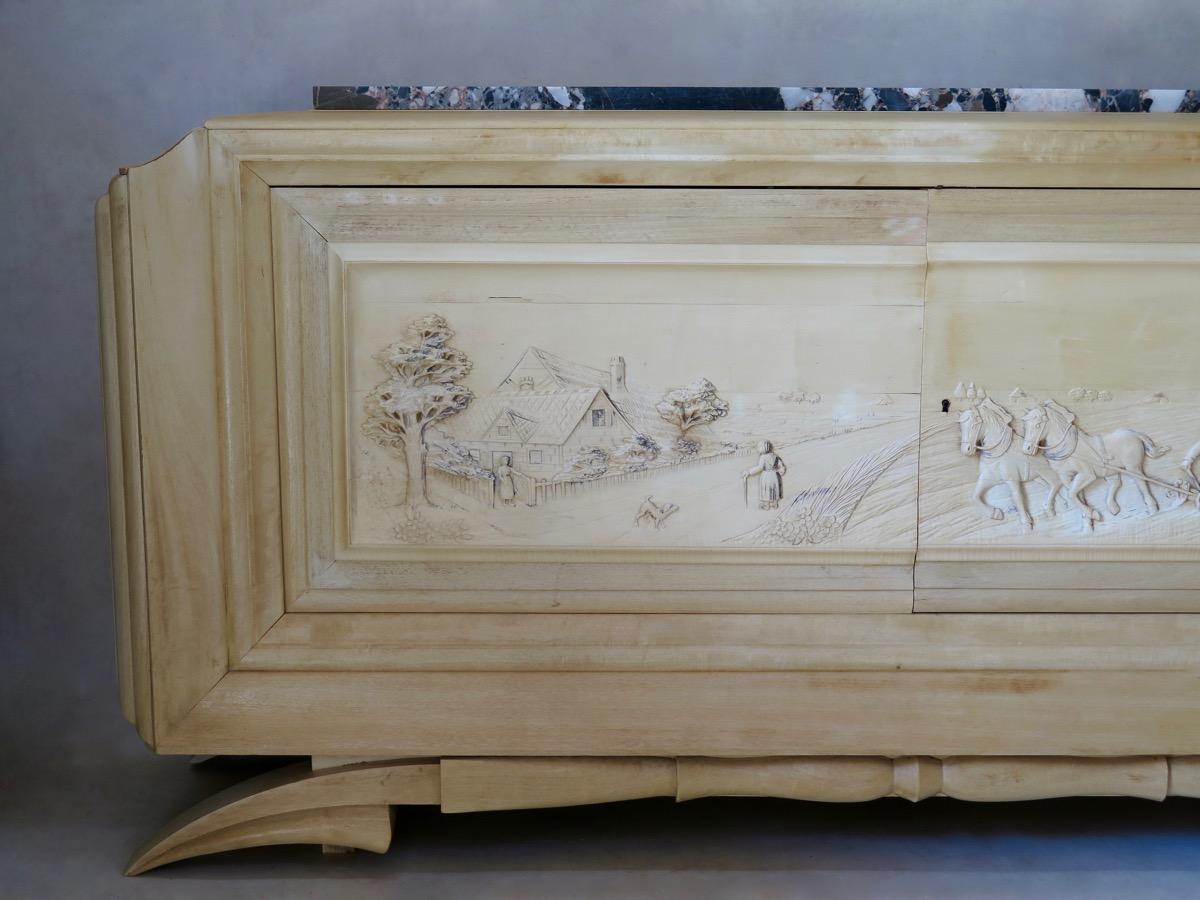 Art Deco Large Carved Credenza, France For Sale