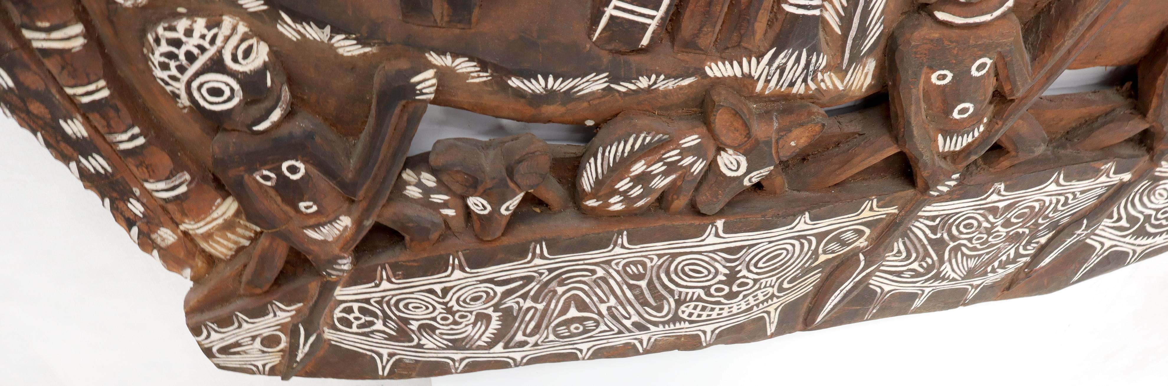 Large Carved Teak Decorative Tribal Wall Art Plaque Sculpture Native People For Sale 4