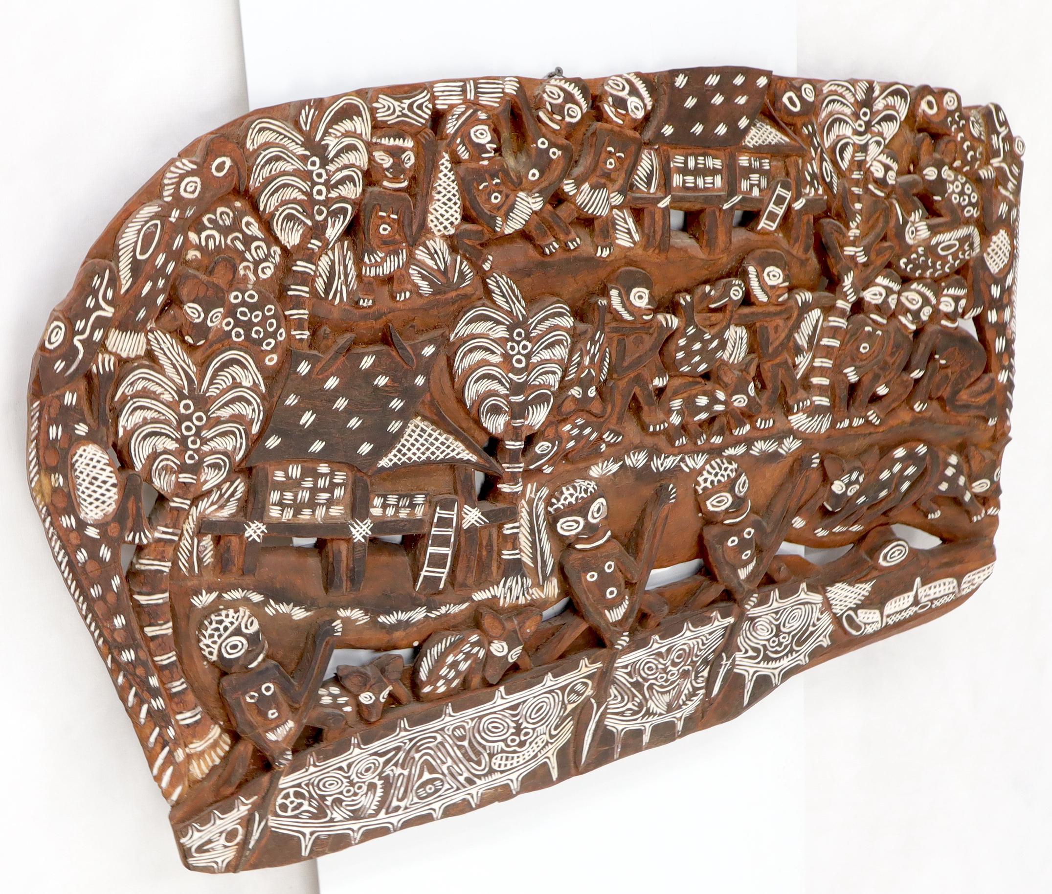 African Large Carved Teak Decorative Tribal Wall Art Plaque Sculpture Native People For Sale