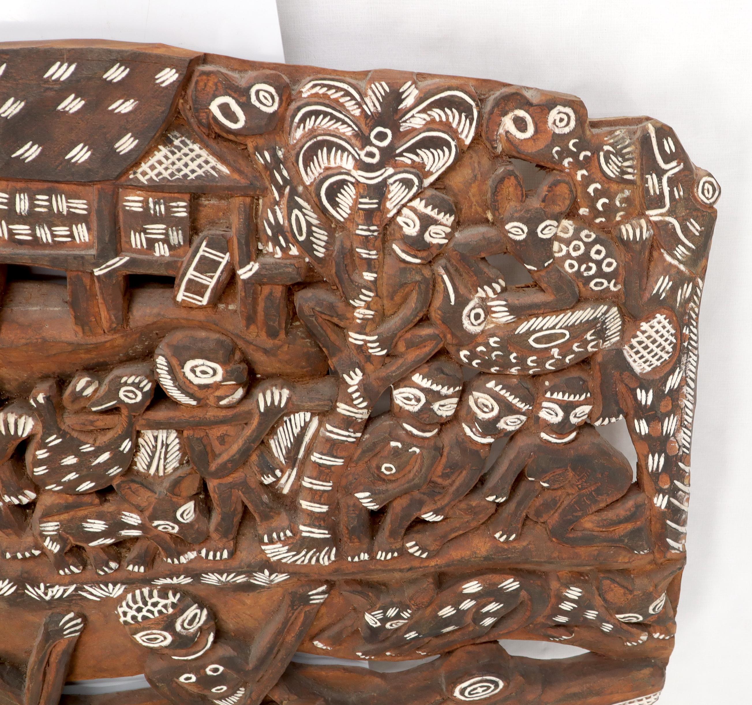 Hardwood Large Carved Teak Decorative Tribal Wall Art Plaque Sculpture Native People For Sale