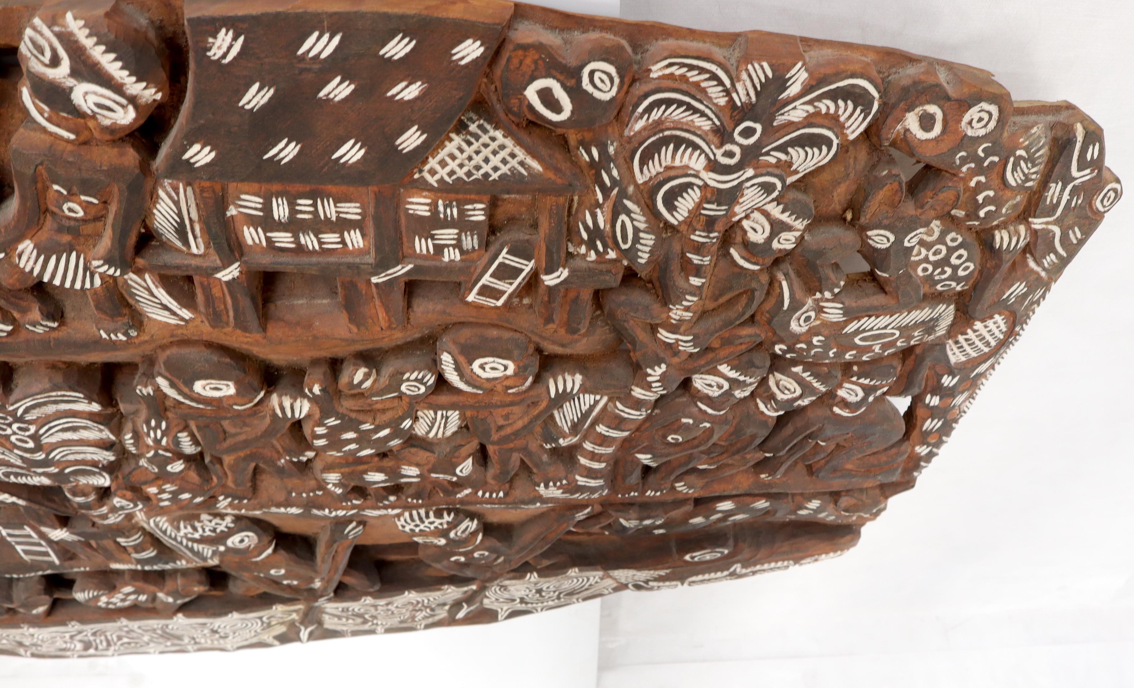 Large Carved Teak Decorative Tribal Wall Art Plaque Sculpture Native People For Sale 3