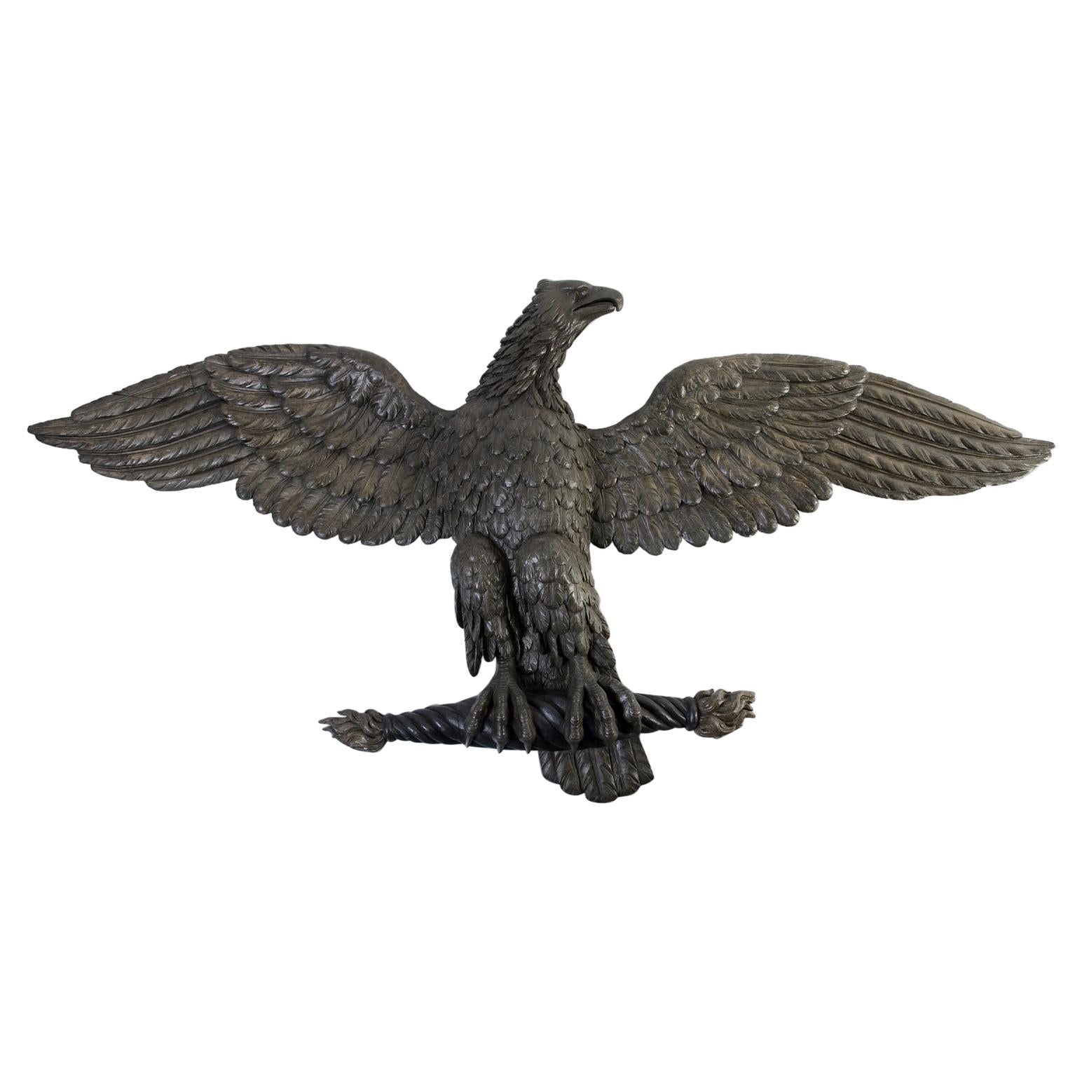 Large Carved Eagle in Oak and Beechwood, Empire Period