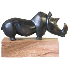 Large Carved Ebony Cubist Sculpture of a Rhinoceros, African